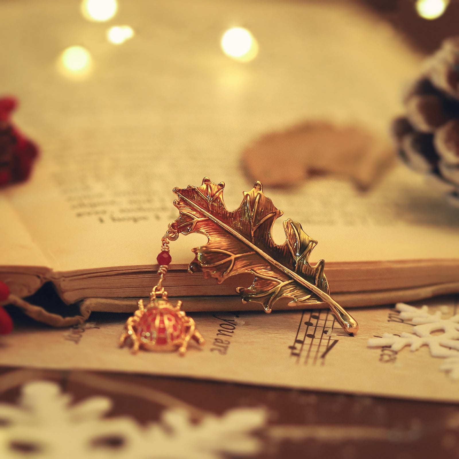 Vintage Ladybug Leaf Brooch