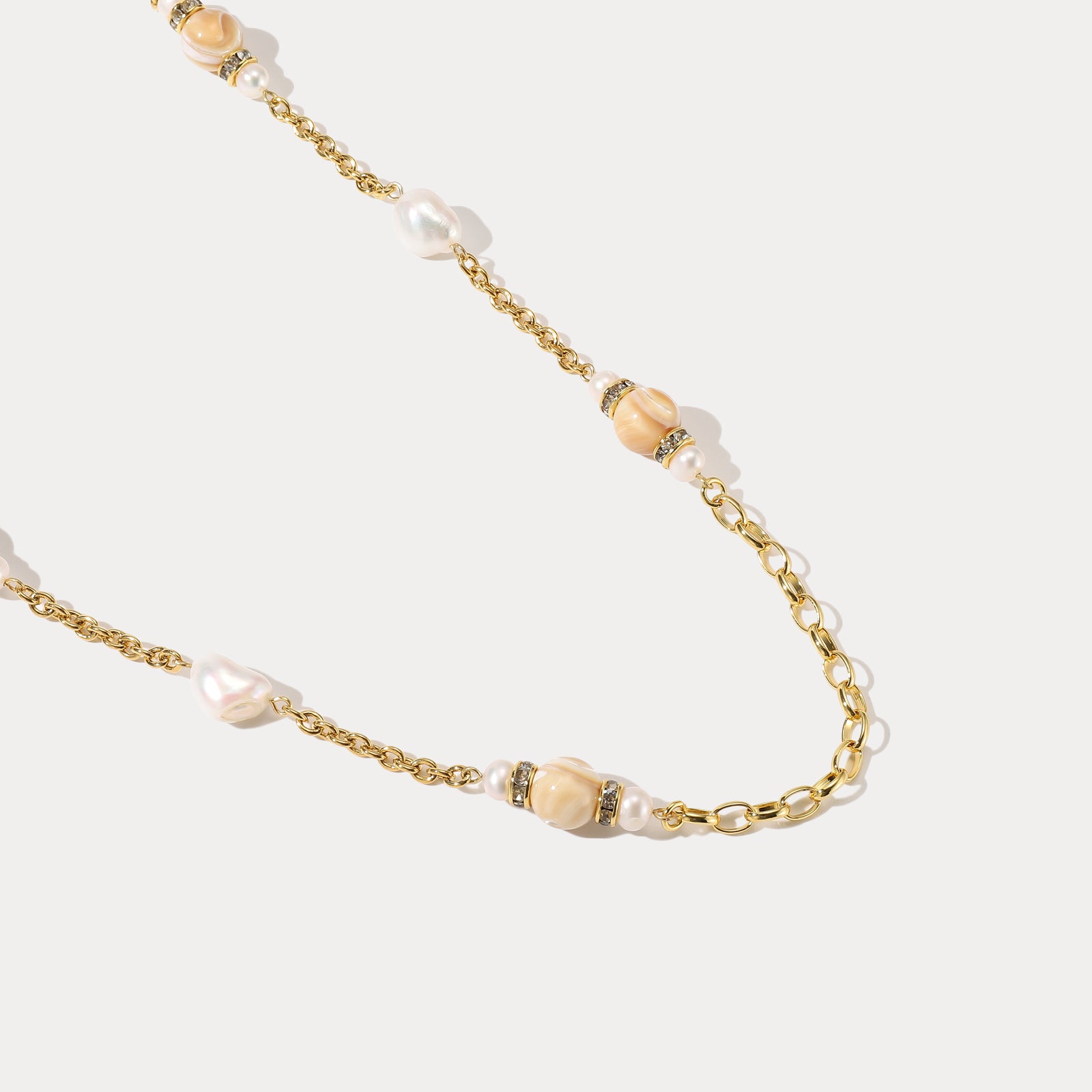 Pearl Beads Station Gold Necklace