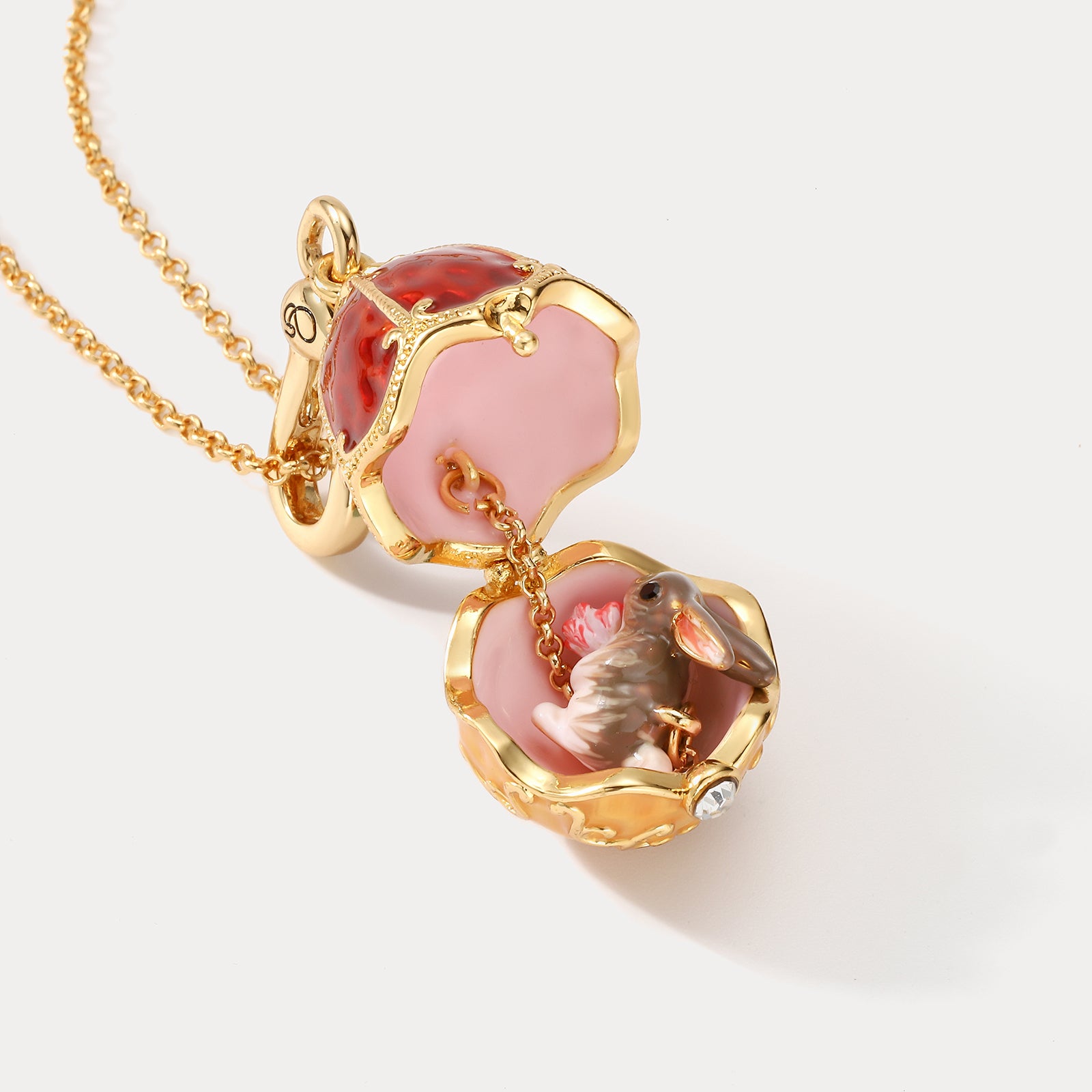 Cute Bunny & Rose Egg Locket Necklace