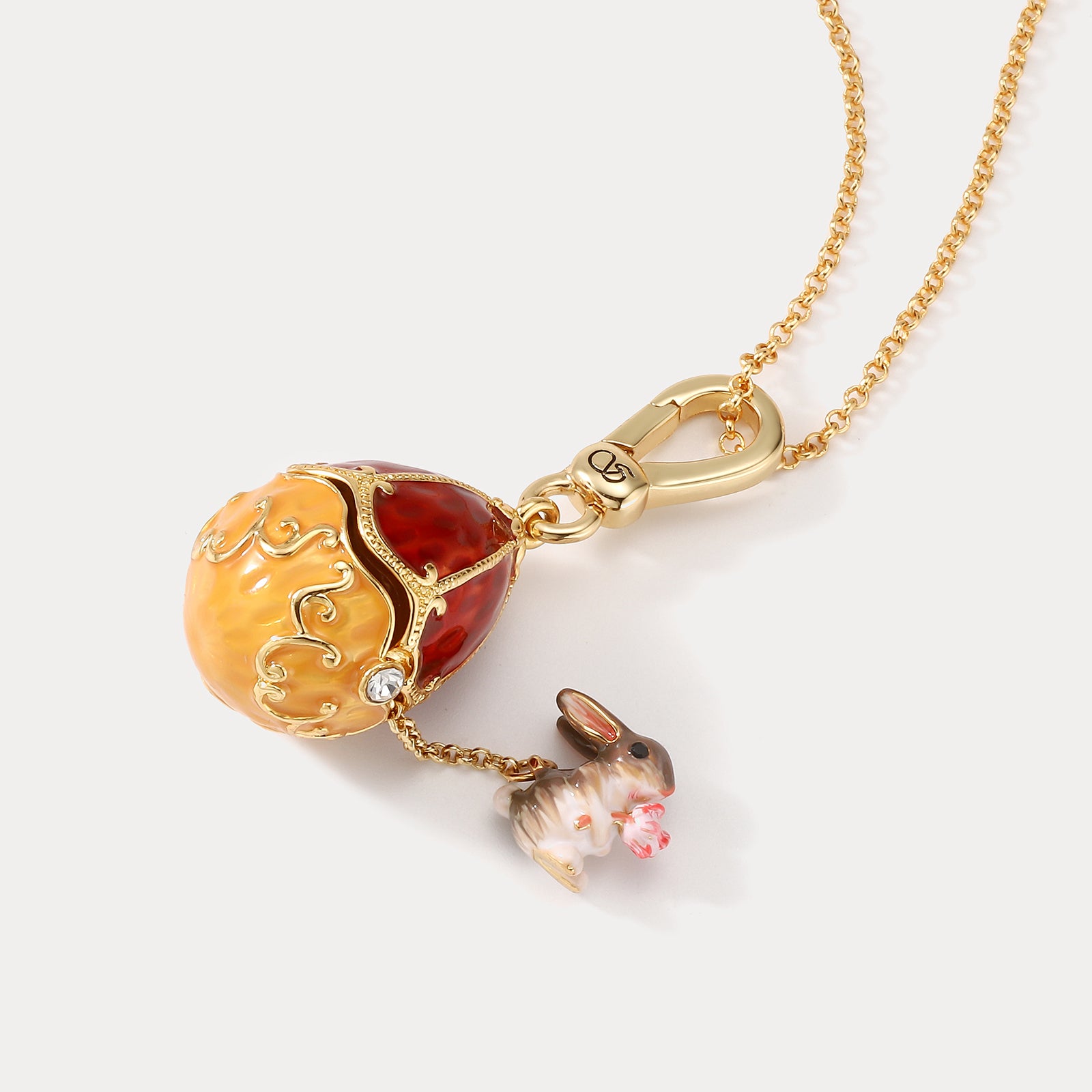 Rabbit & Rose Egg Locket 18k Gold Necklace