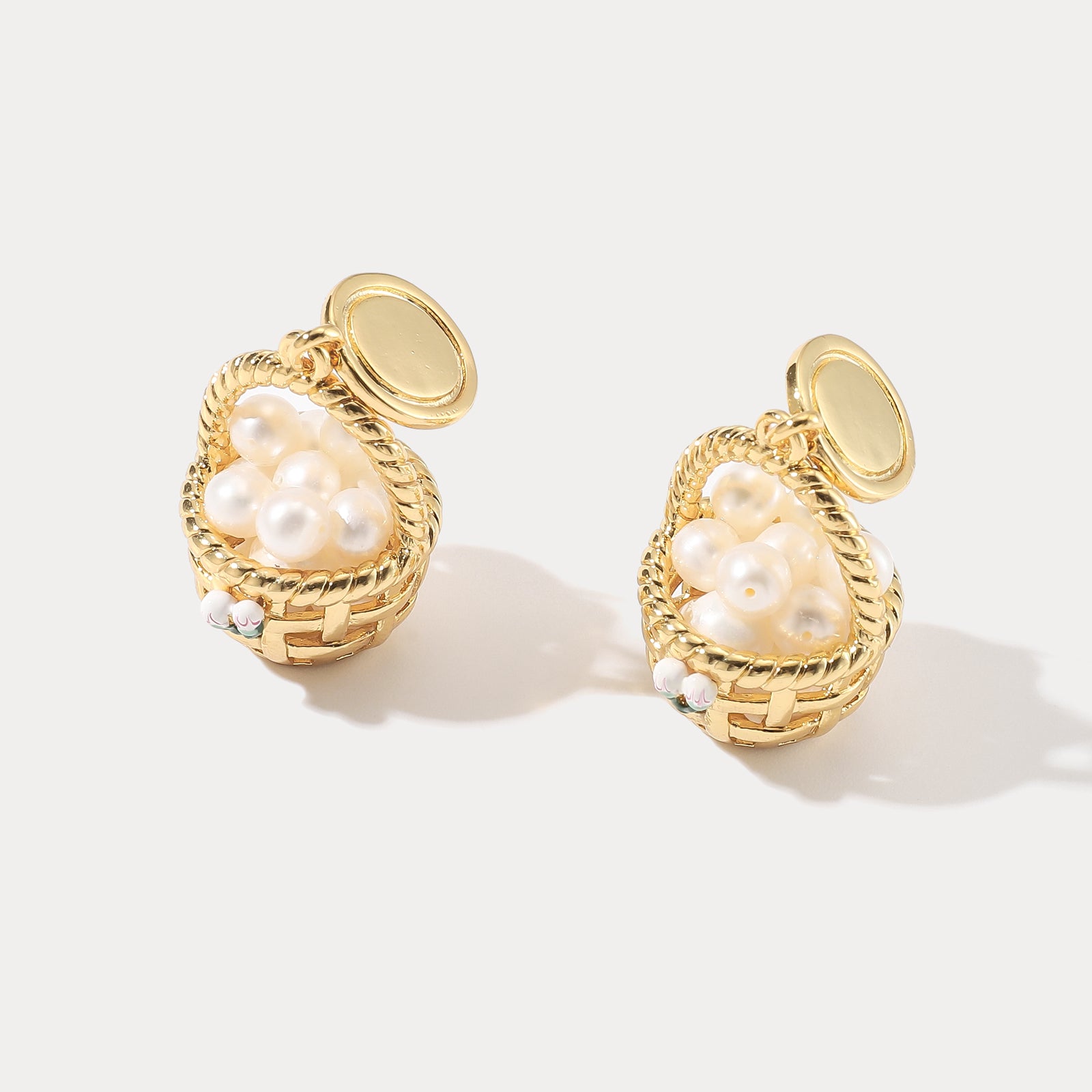 Baskets of Pearls Gold Earrings