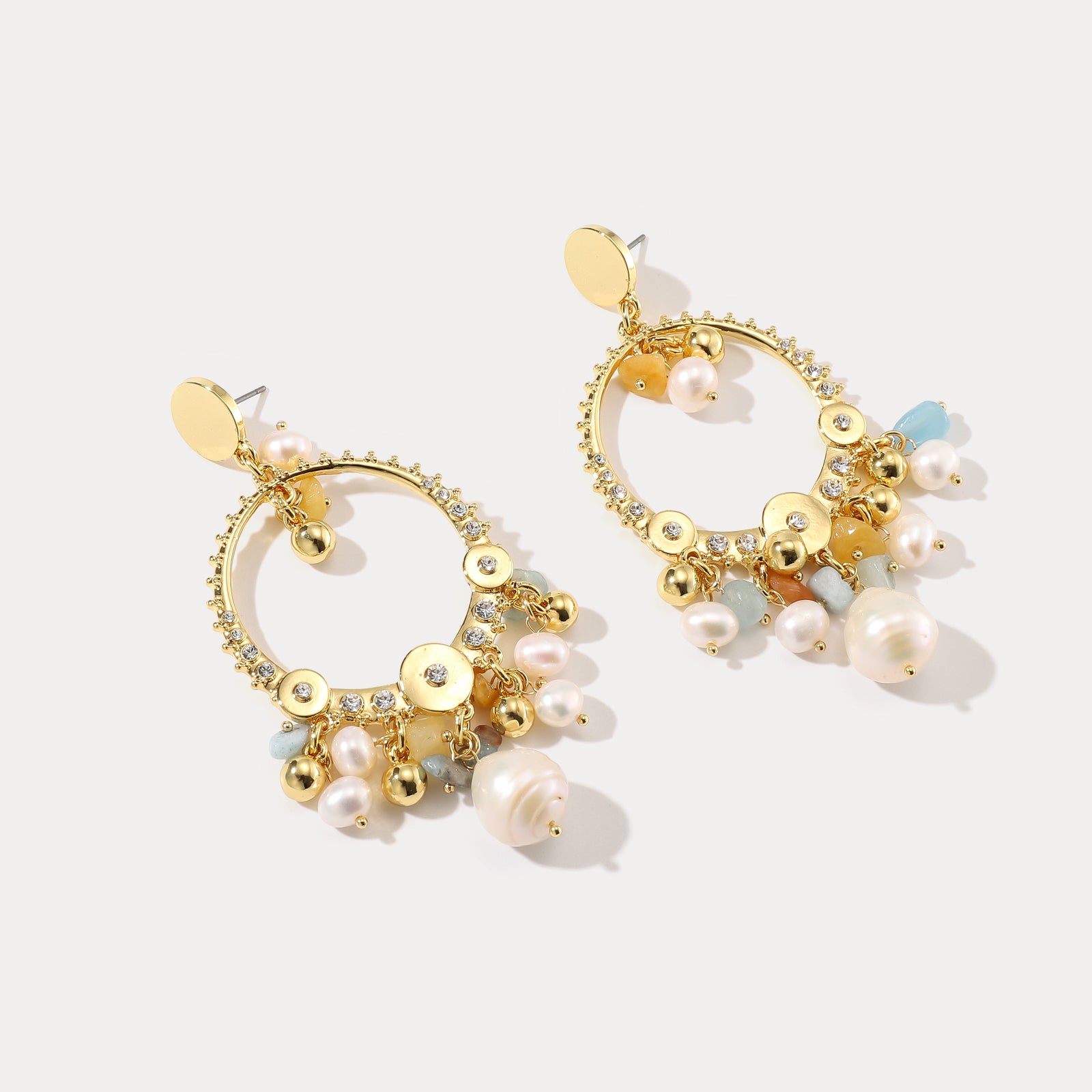 Sparkly Pearl Gold Hoop Earrings