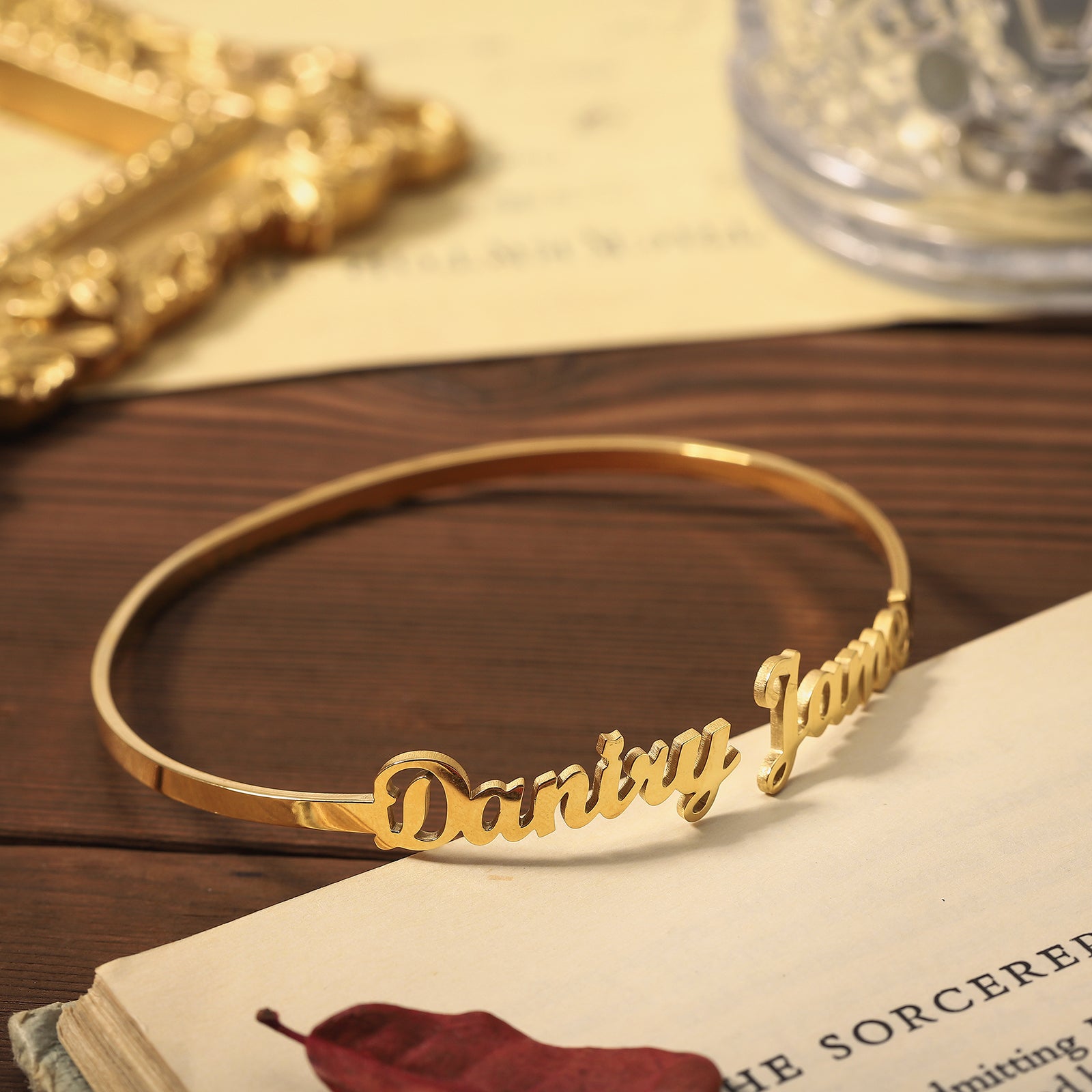 Personalized Names Gold Cuff Bracelet