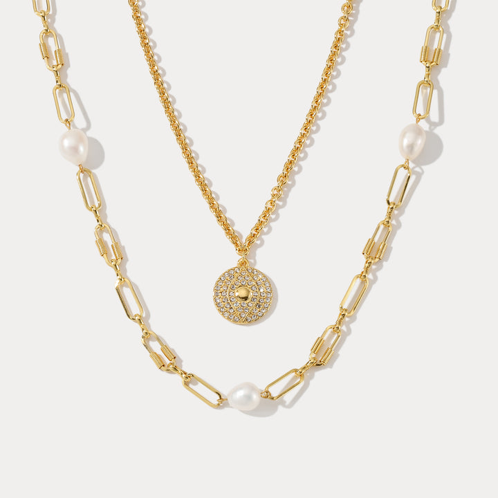 Selenichast Evil Eye Pearl Layered Necklace
