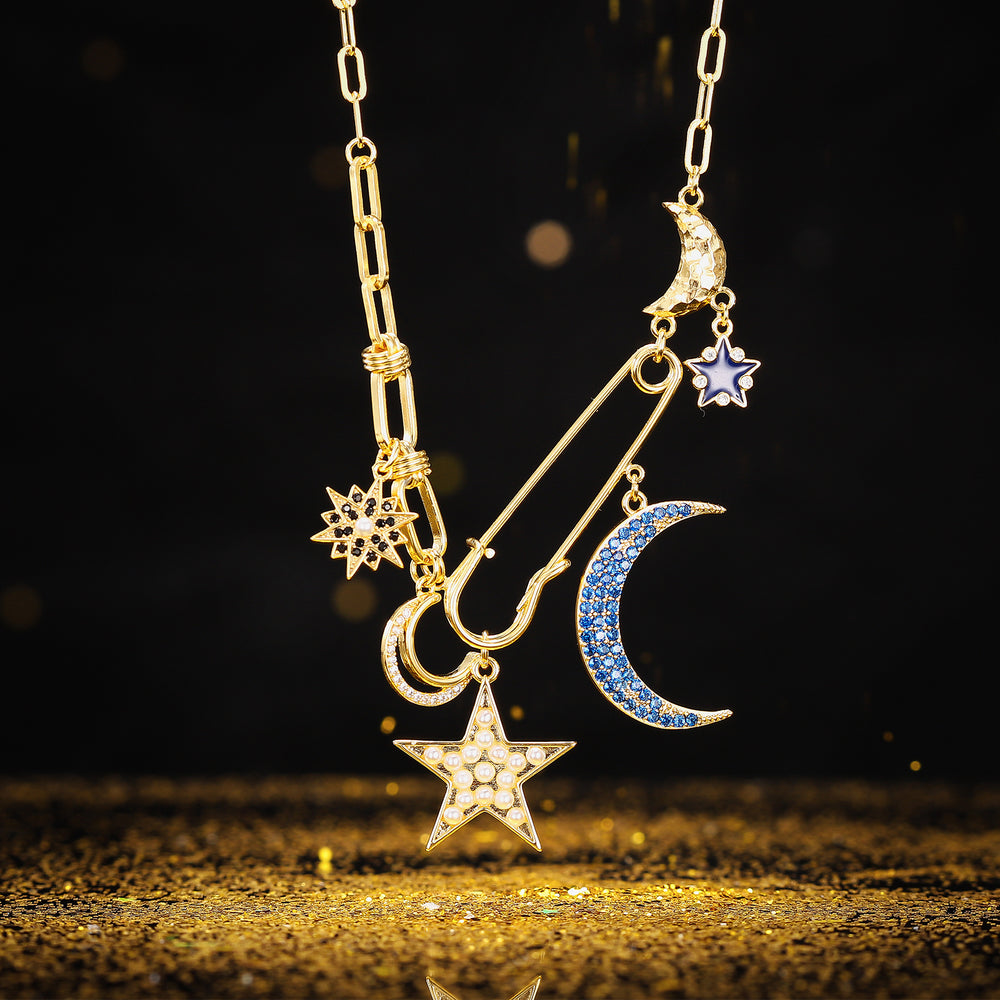 Starry Moon Paper Clip Necklace