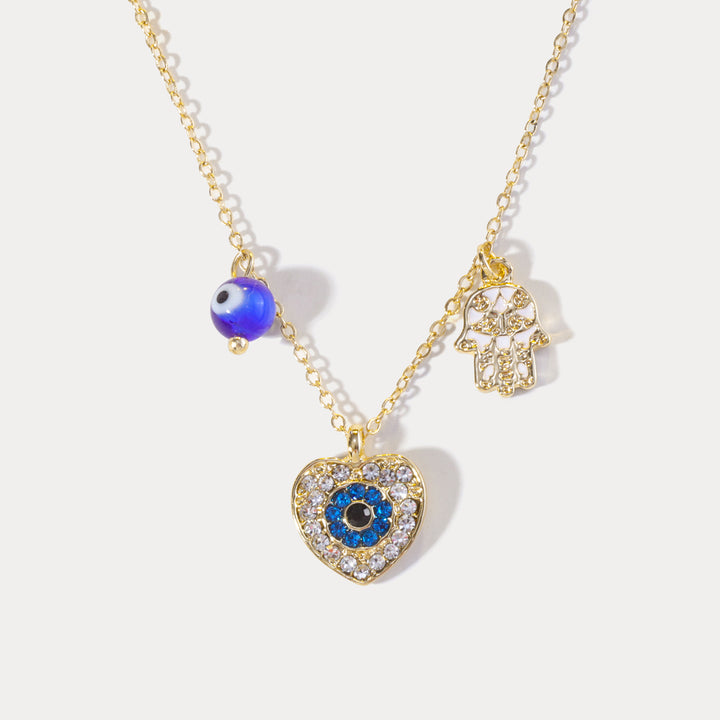 Selenichast Diamond Heart Evil Eye Necklace