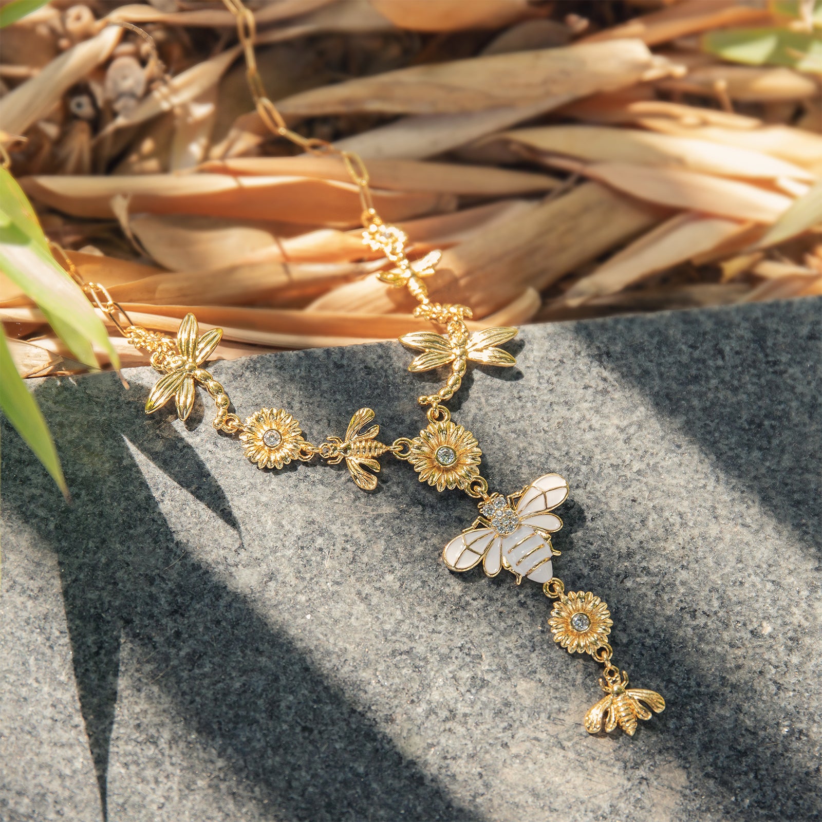 Honey Bee & Dragonfly Diamond Necklace