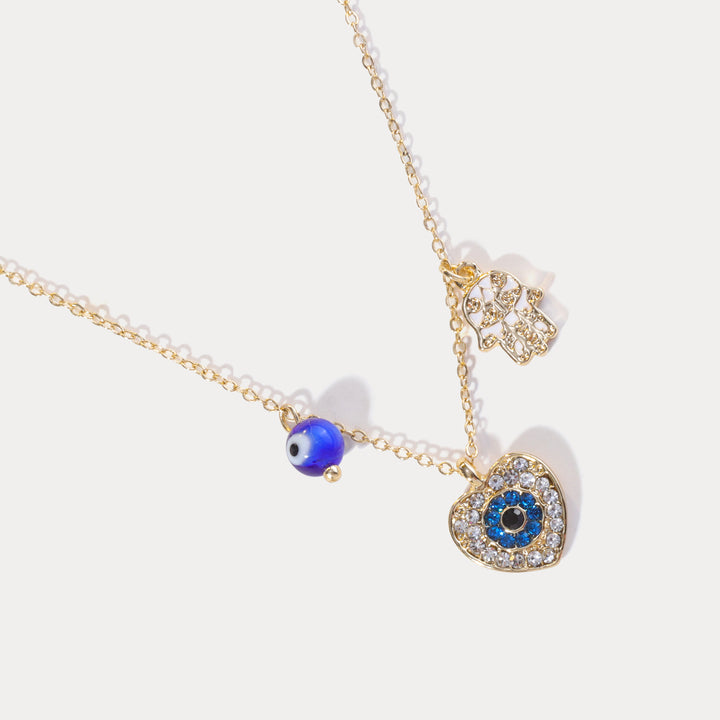 Diamond Heart Evil Eye Necklace