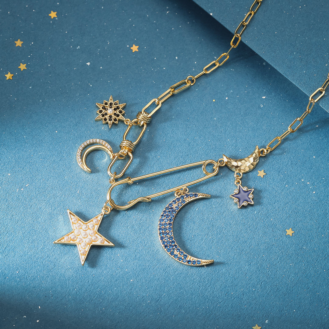 Starry Blue Moon Compass Necklace