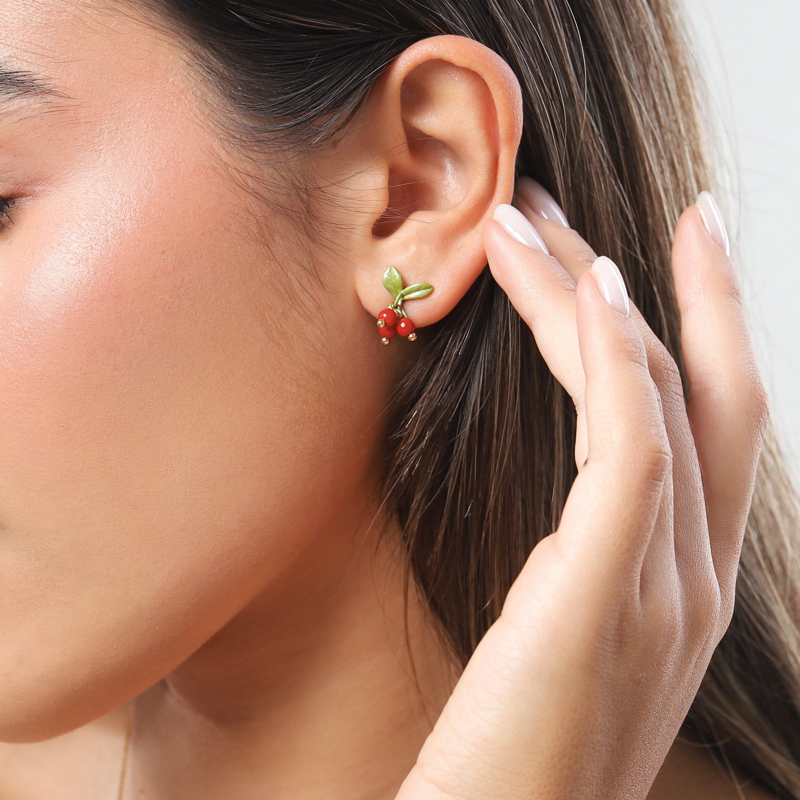 Cranberry Stud Leaf Earrings
