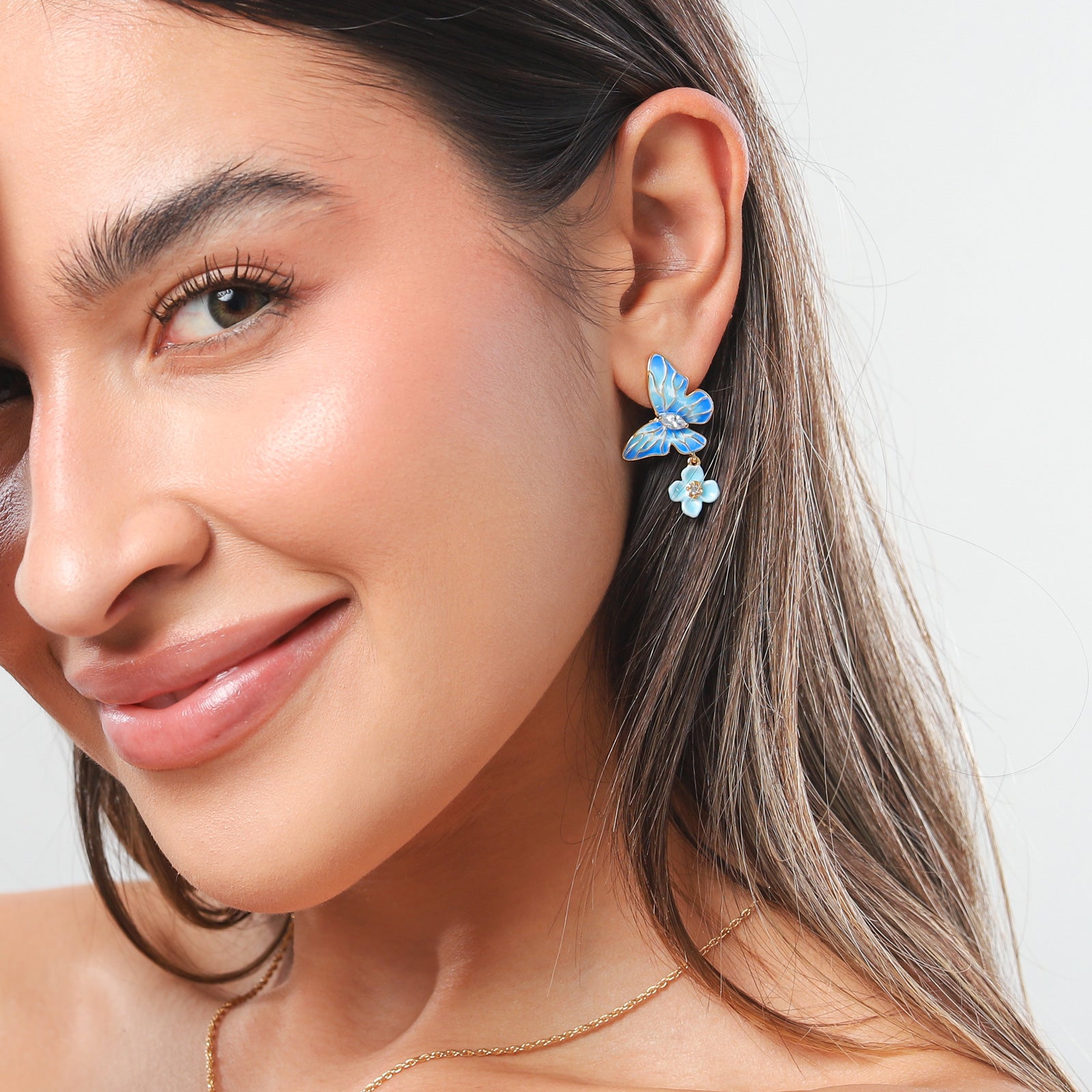 Blue Butterfly Flower Earrings