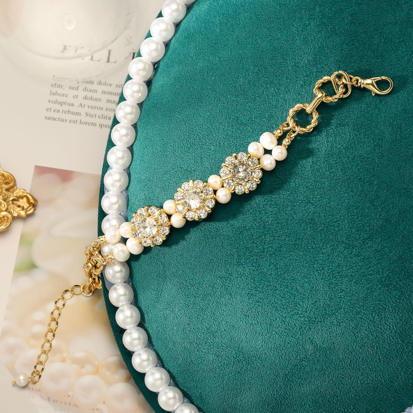 Diamond Blossom Pearl Bracelet Anniversary Jewelry Gift for Her