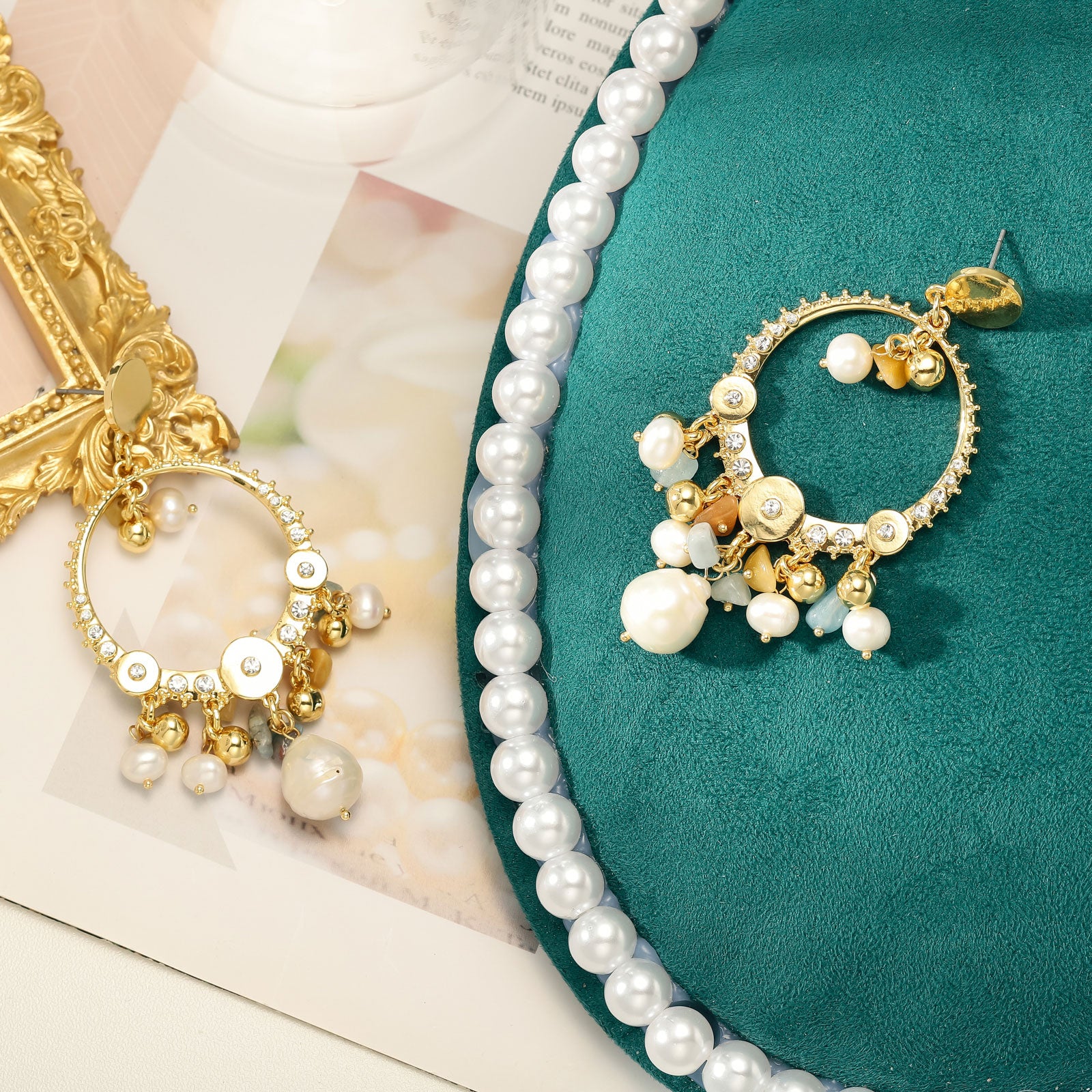 Sparkly Baroque Pearl Hoop Earrings