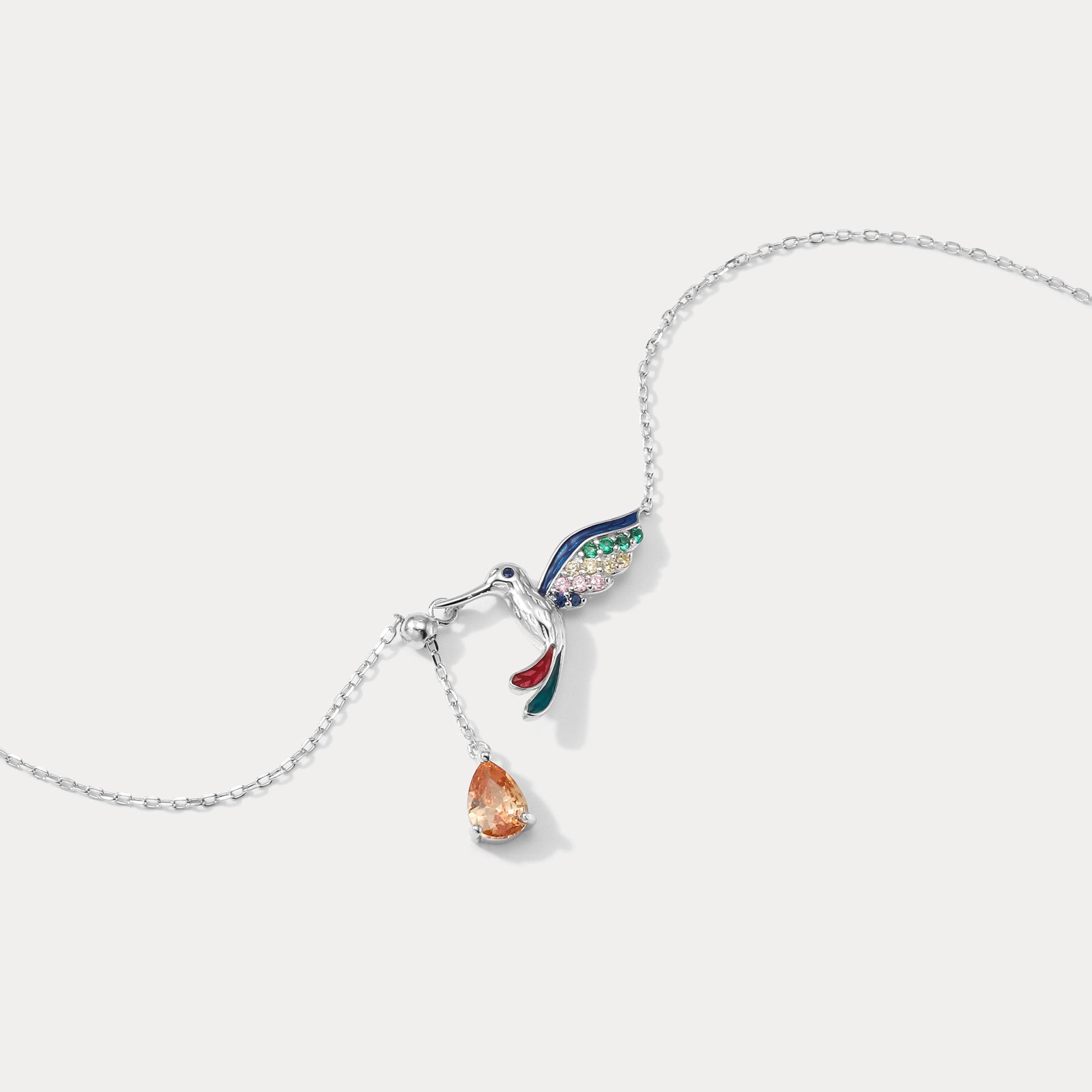 Silver Hummingbird Diamond Chain Necklace