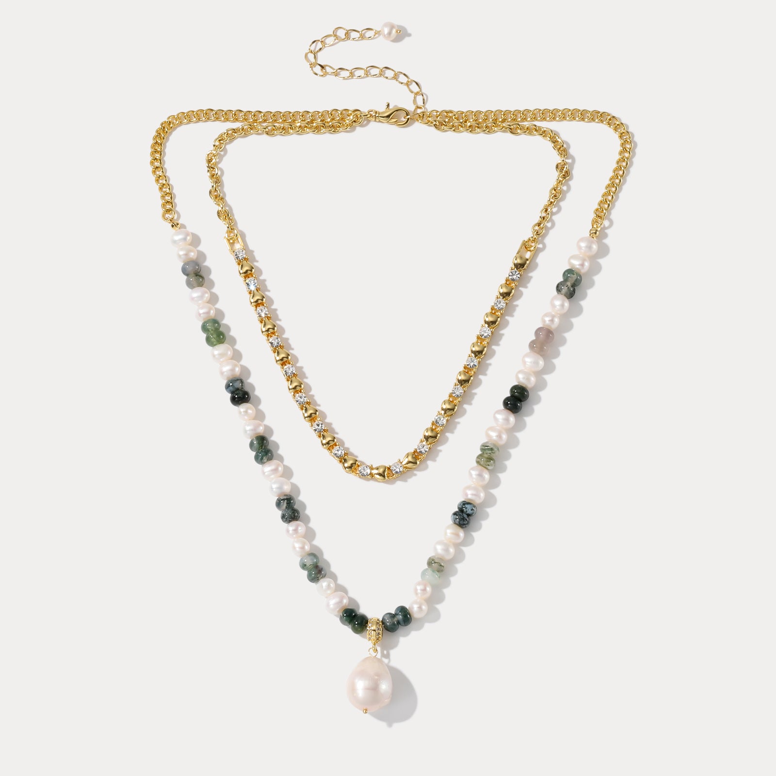Turquoise Pearl Layered Chain Necklace