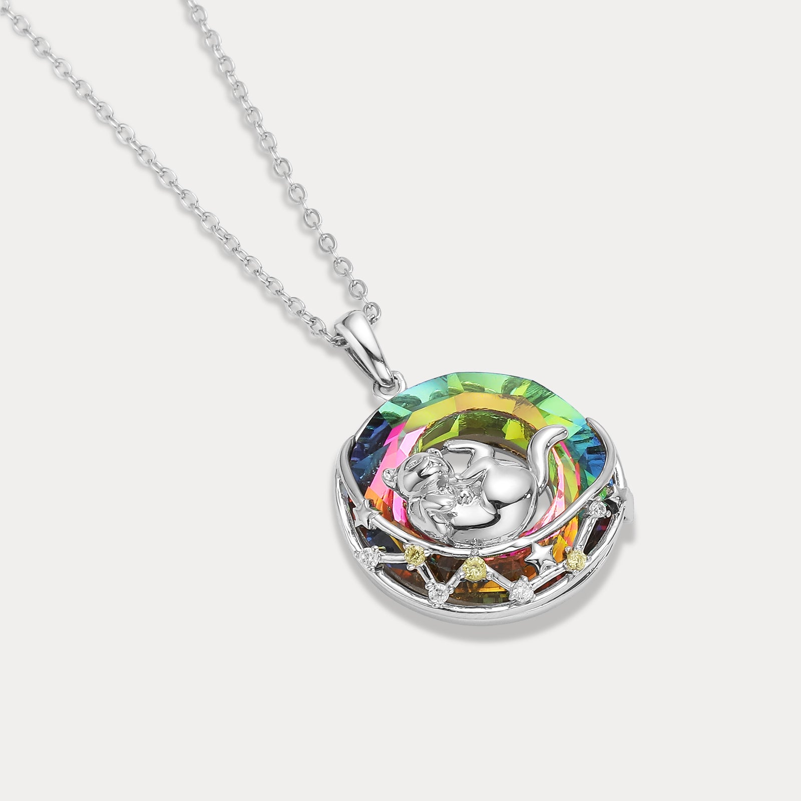 Rolling Cat On the Moon Platinum Necklace