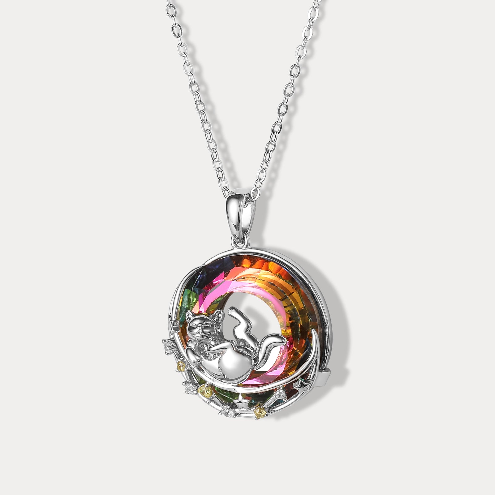 Rolling Cat On the Moon Brass Necklace
