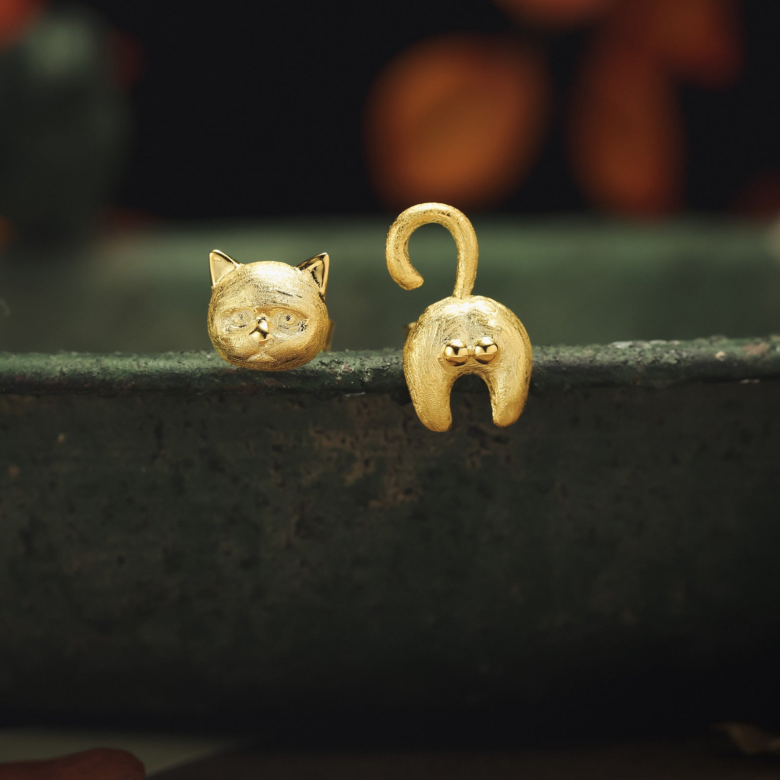 Cute Cat Bottom 18k Gold on Silver Earrings