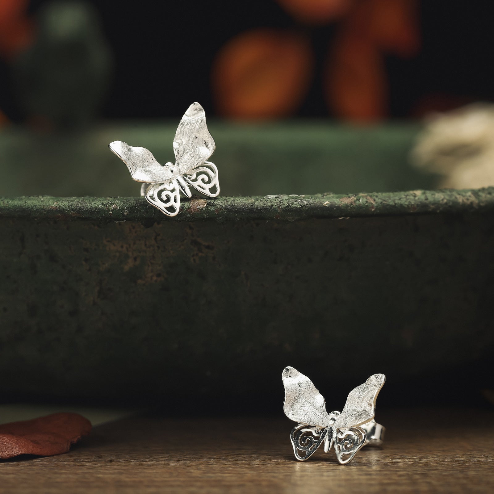 Hollow Butterfly Silver Stud Earrings