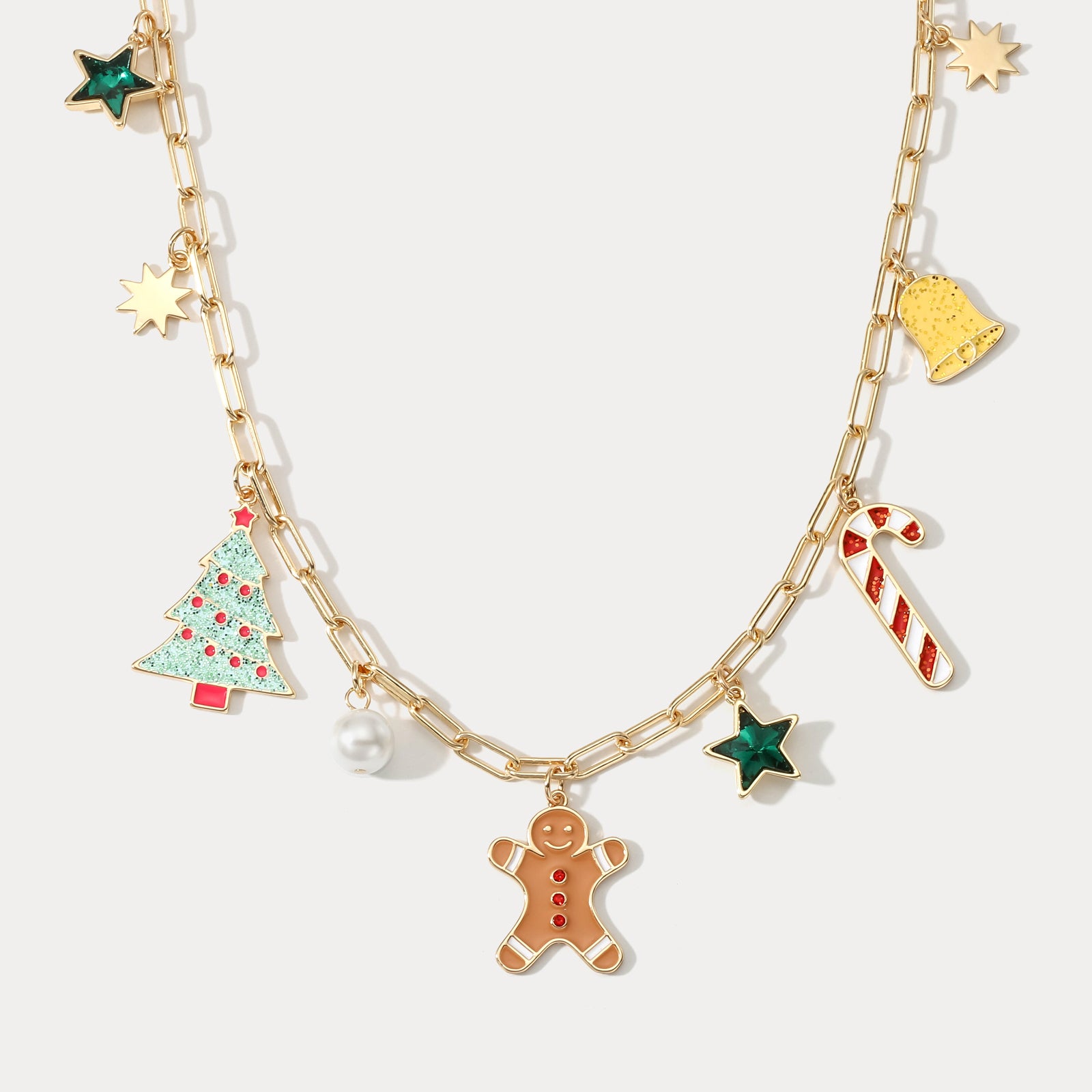 Christmas Tree Gingerbread Man Chain Necklace