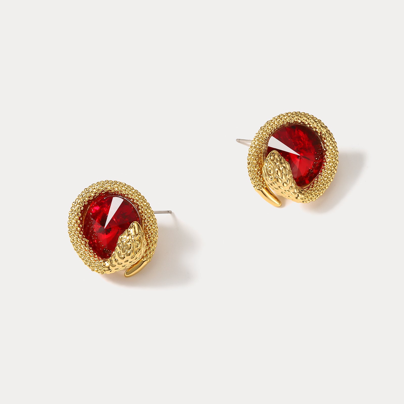 Golden Snake Ruby Diamond Stud Earrings