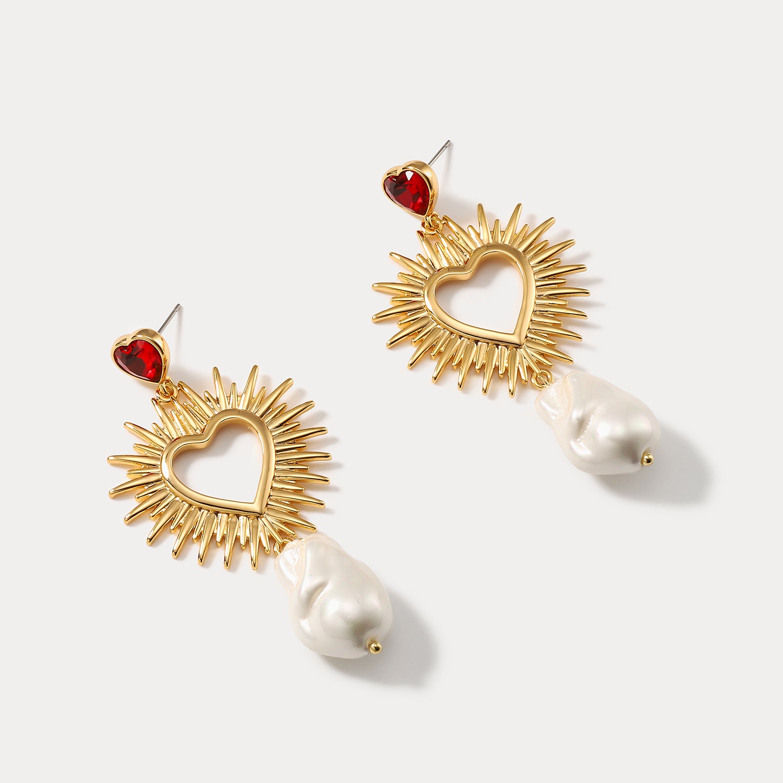 Sparkle Heart Pearl Rhinestone Earrings