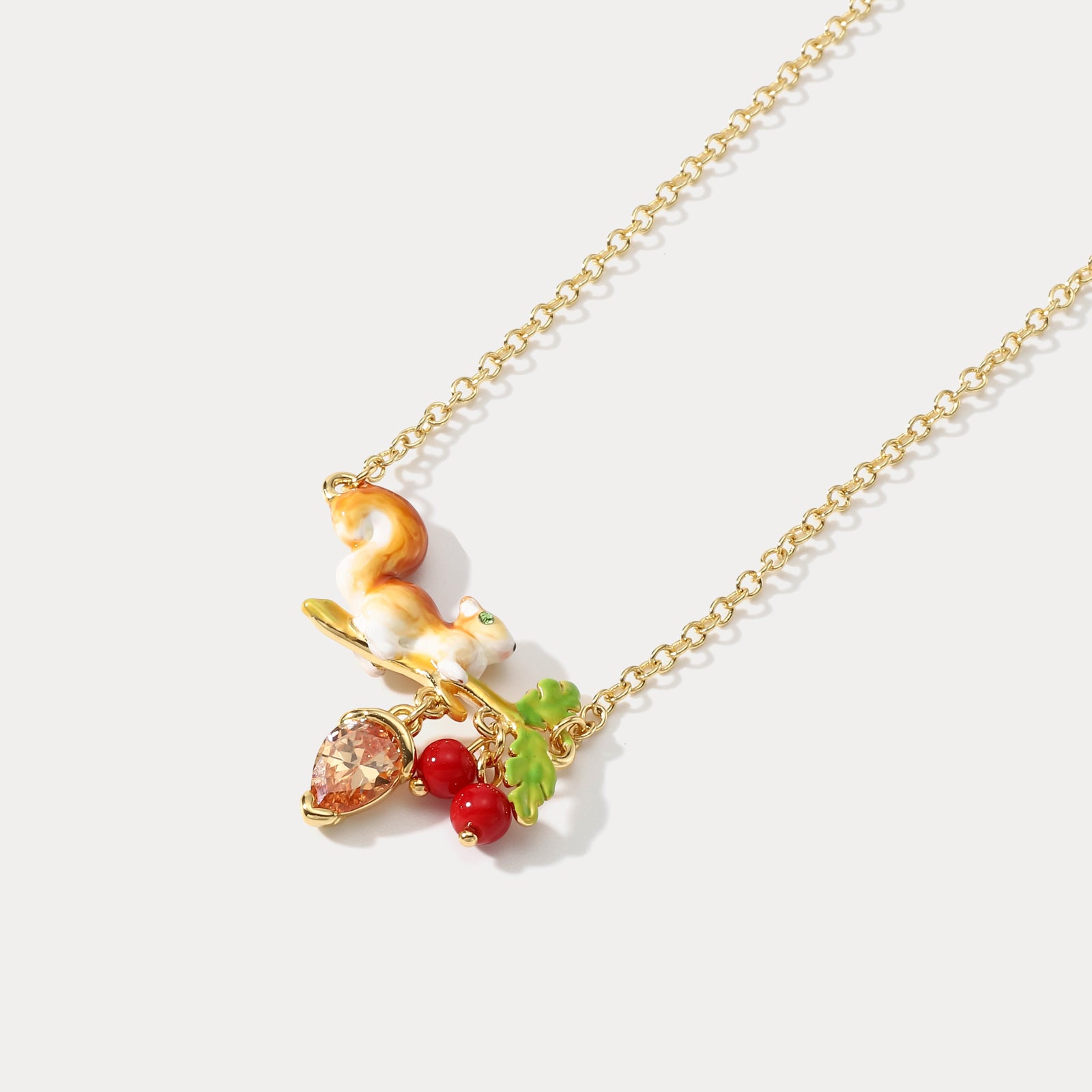 Squirrel Diamond Acorn Chain Necklace