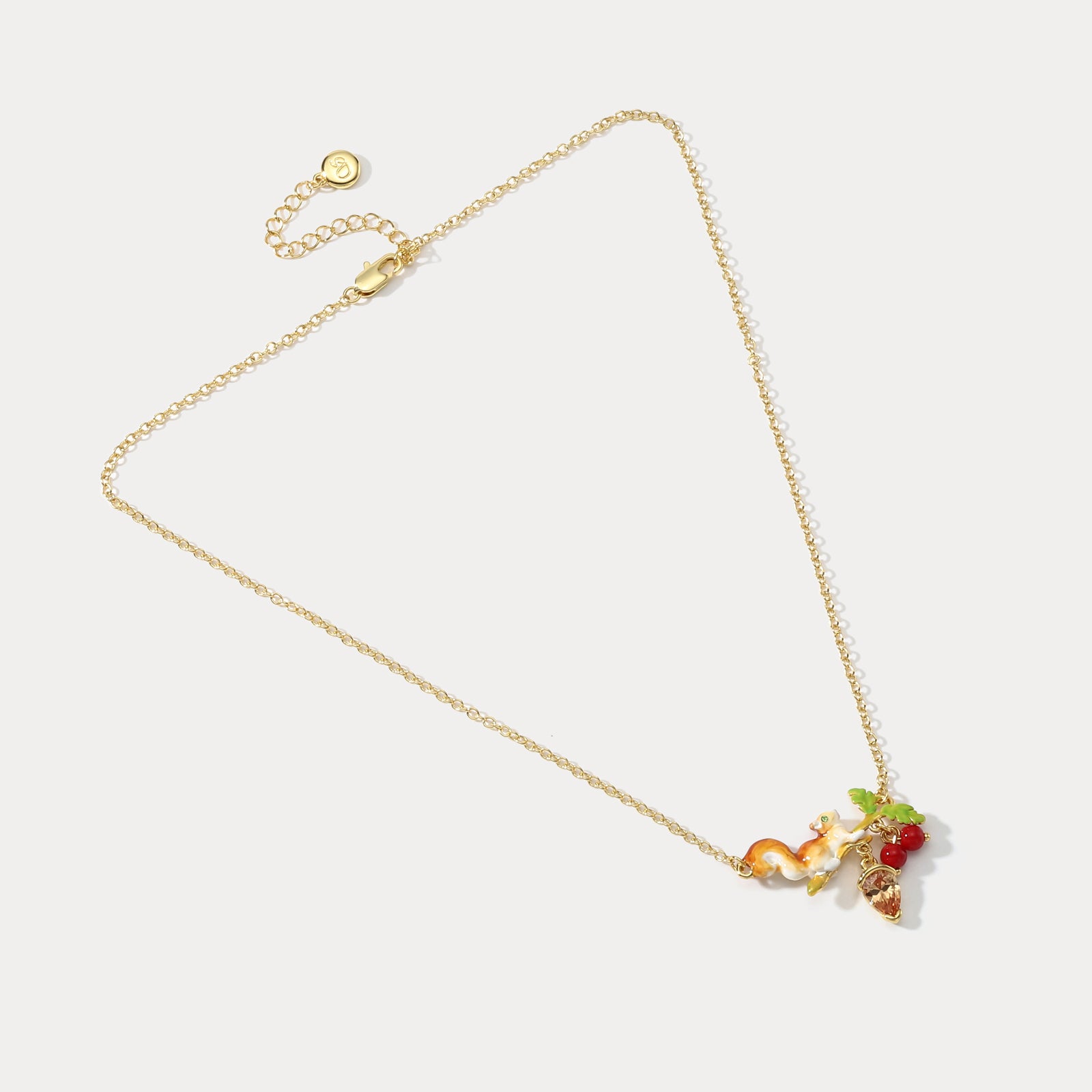 Squirrel Diamond Acorn Pendant Necklace