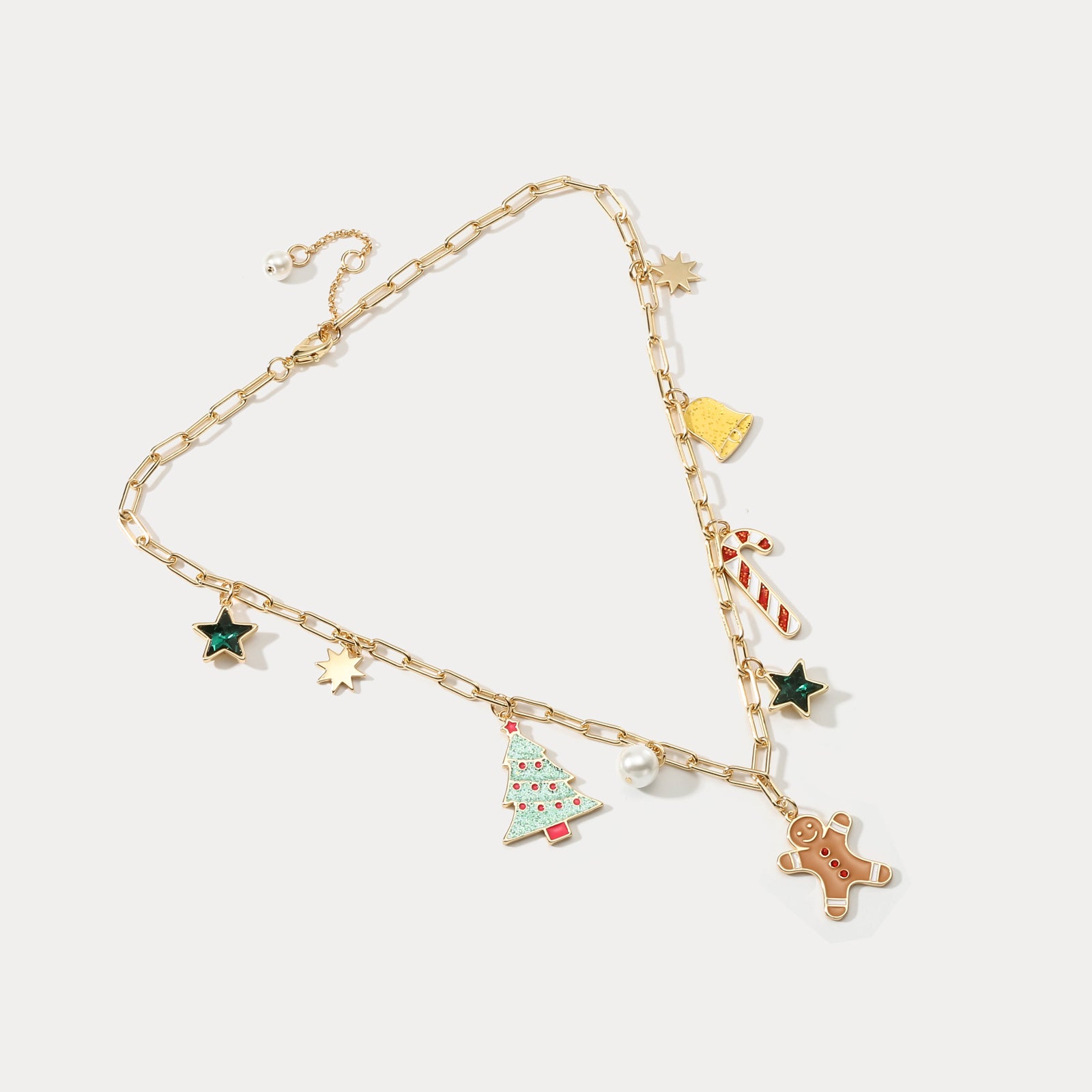 Christmas Tree Gingerbread Man Pearl Necklace