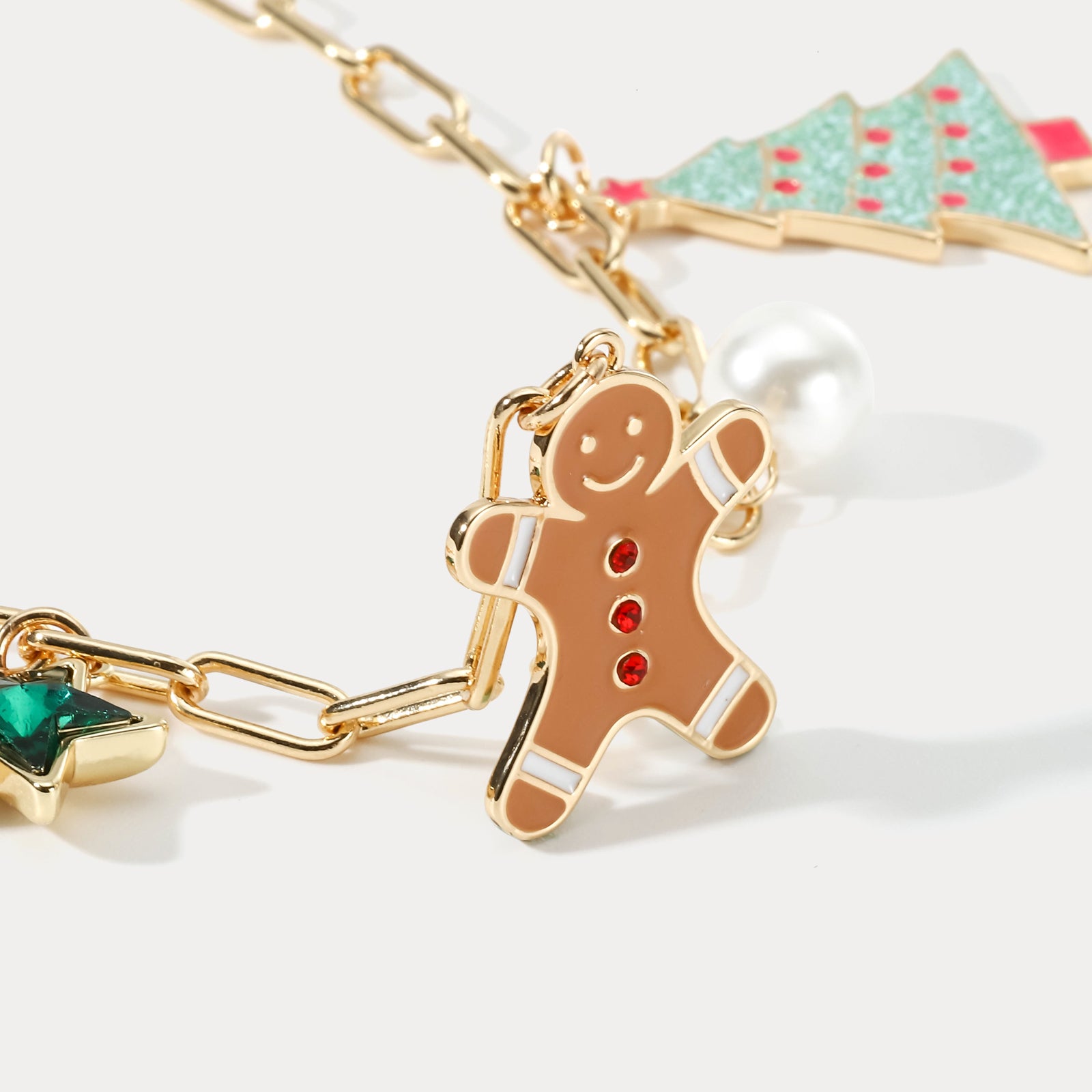 Christmas Tree Gingerbread Man Pendant Necklace