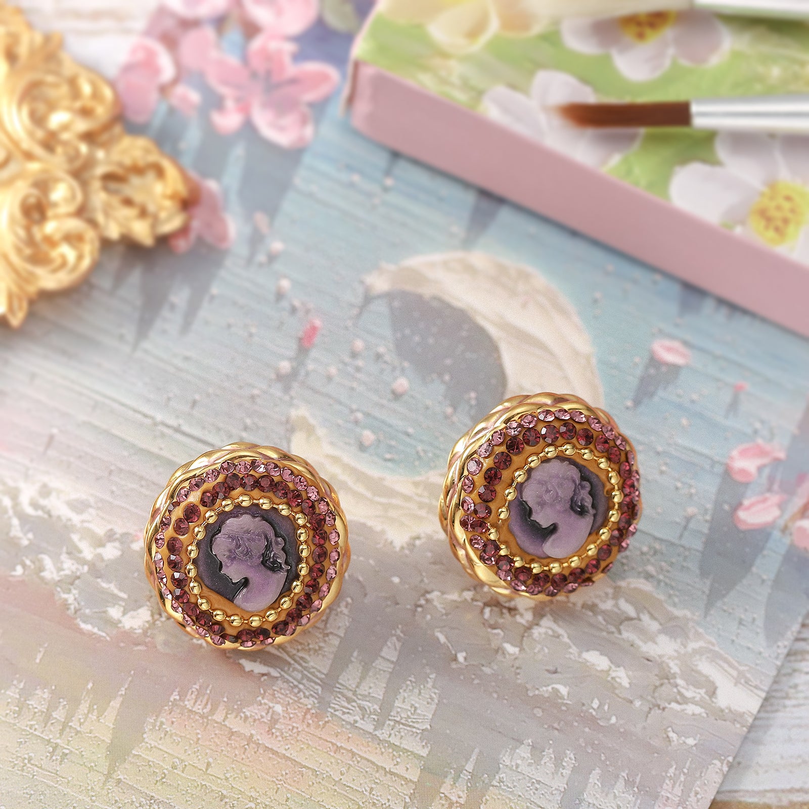 Cameo Oil Painting Earrings