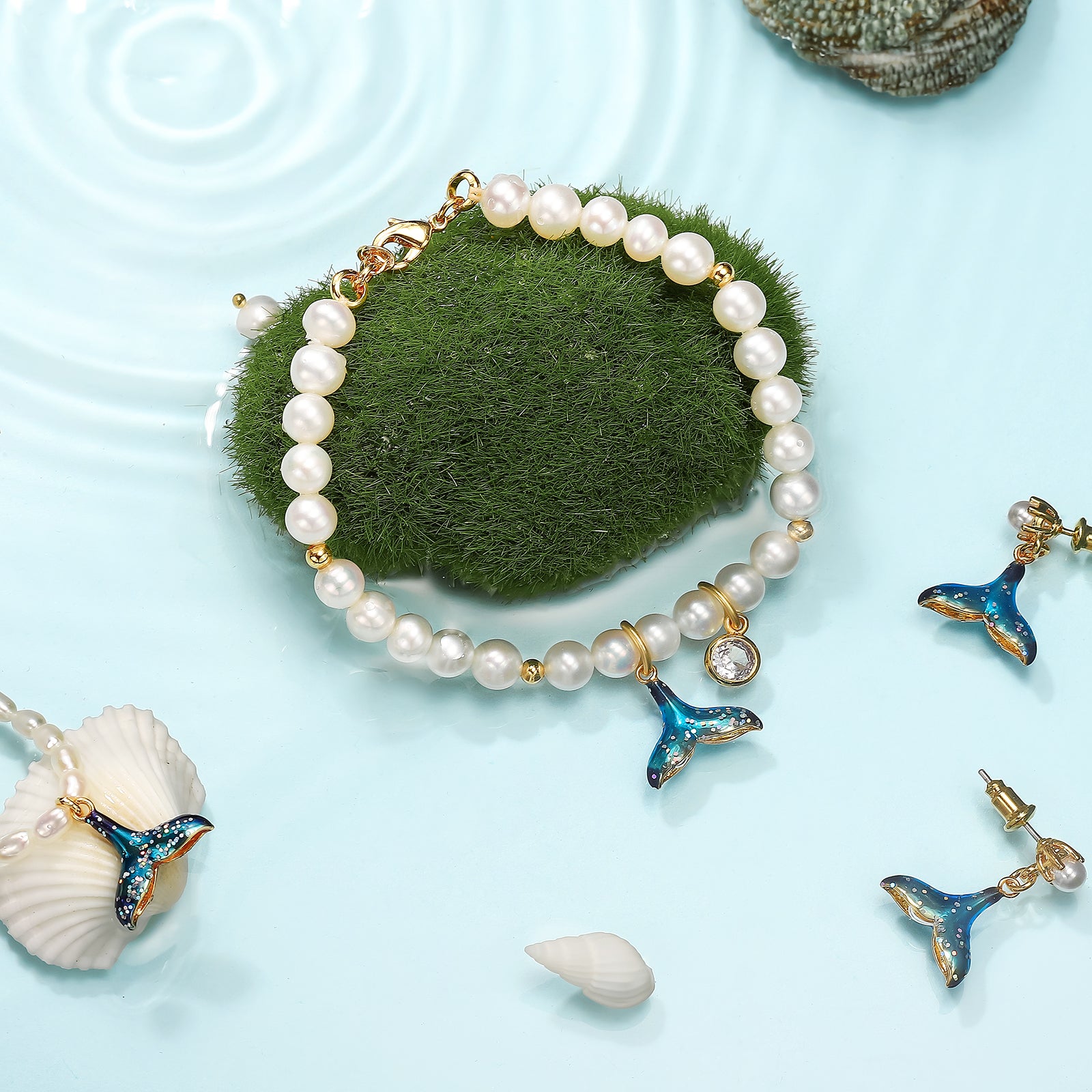 mermaid tail pearl jewelry set