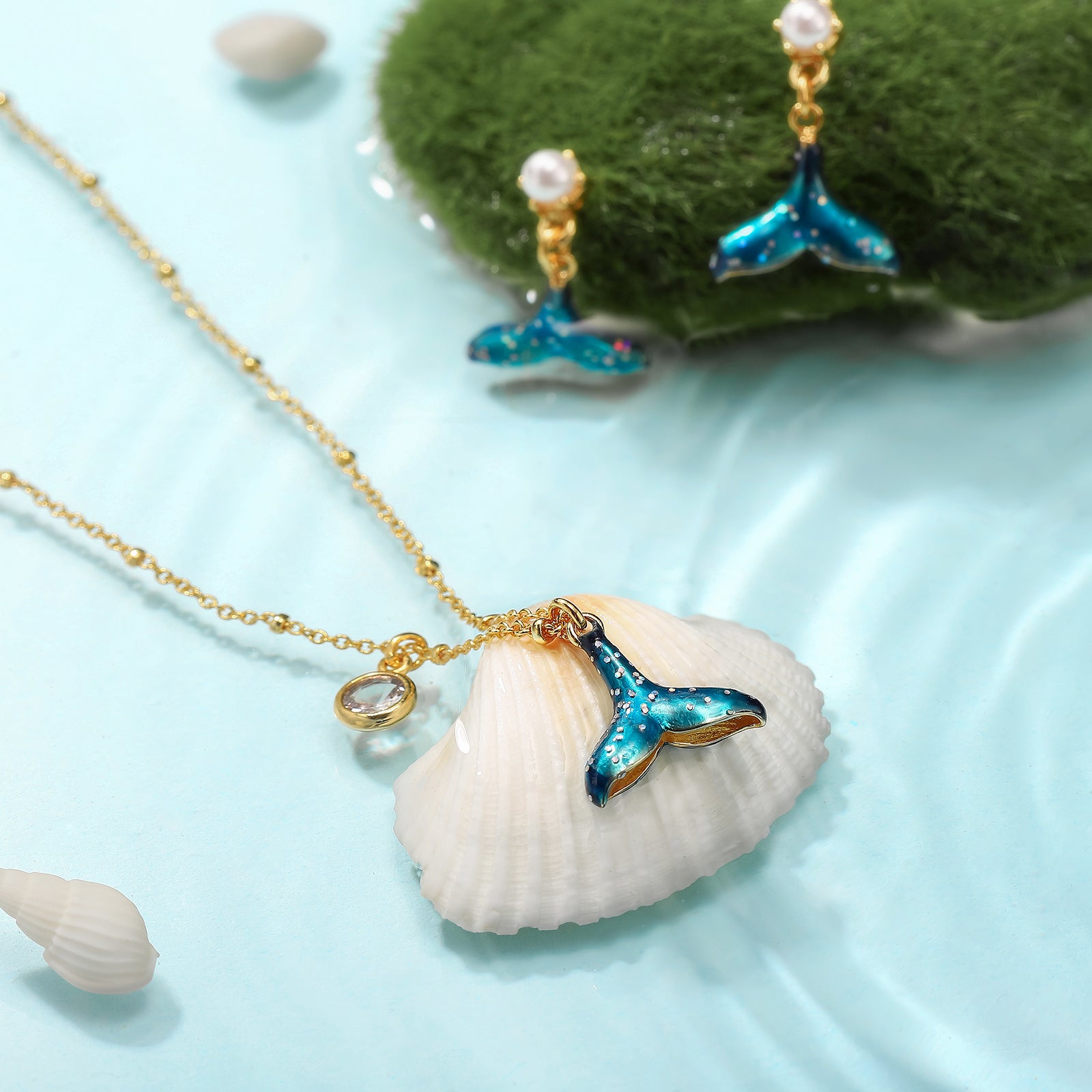 mermaid tail necklace and earrings