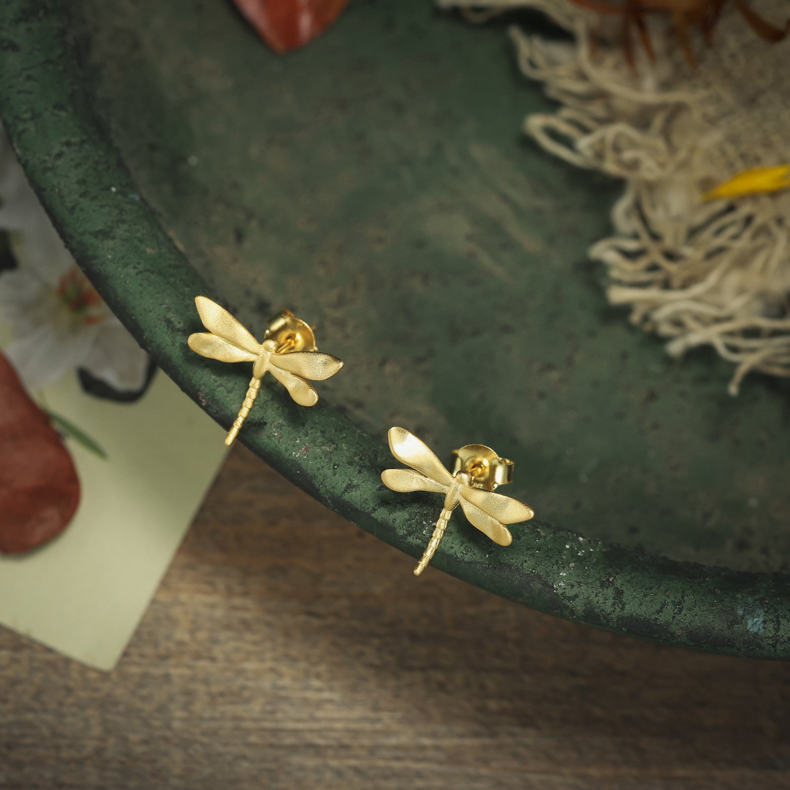 Golden Dragonfly Gold Earrings