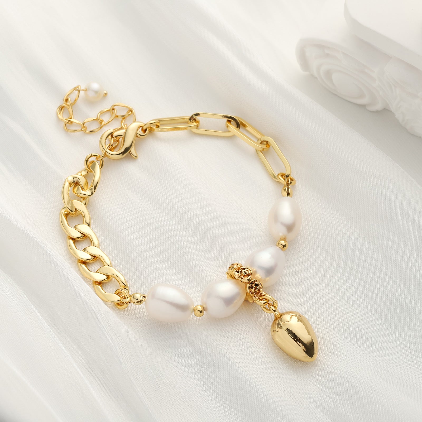 Pearl Chain Gold Egg Bracelet