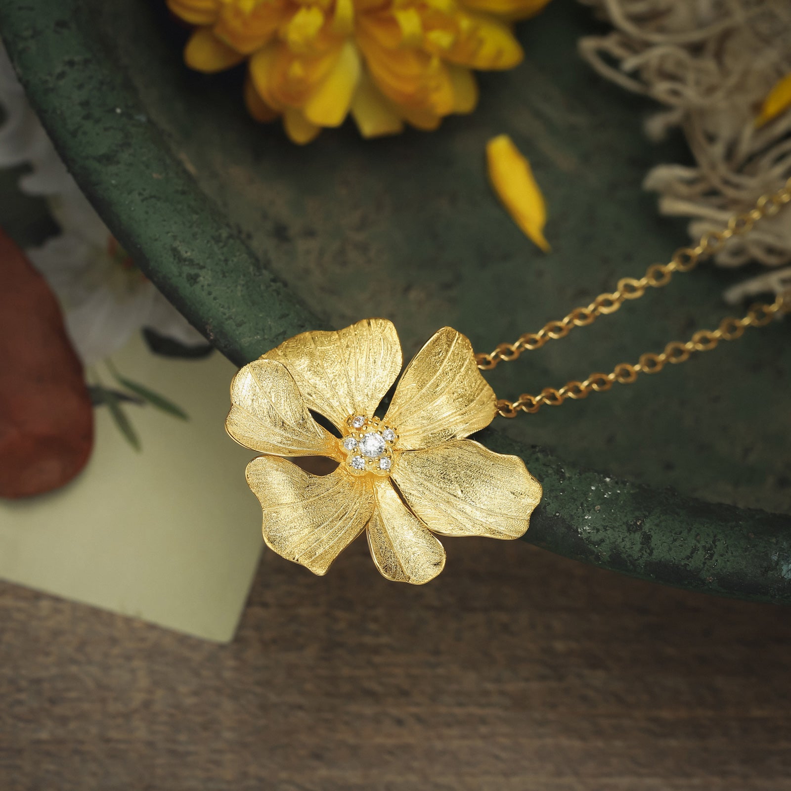 Golden Peony Nature Necklace