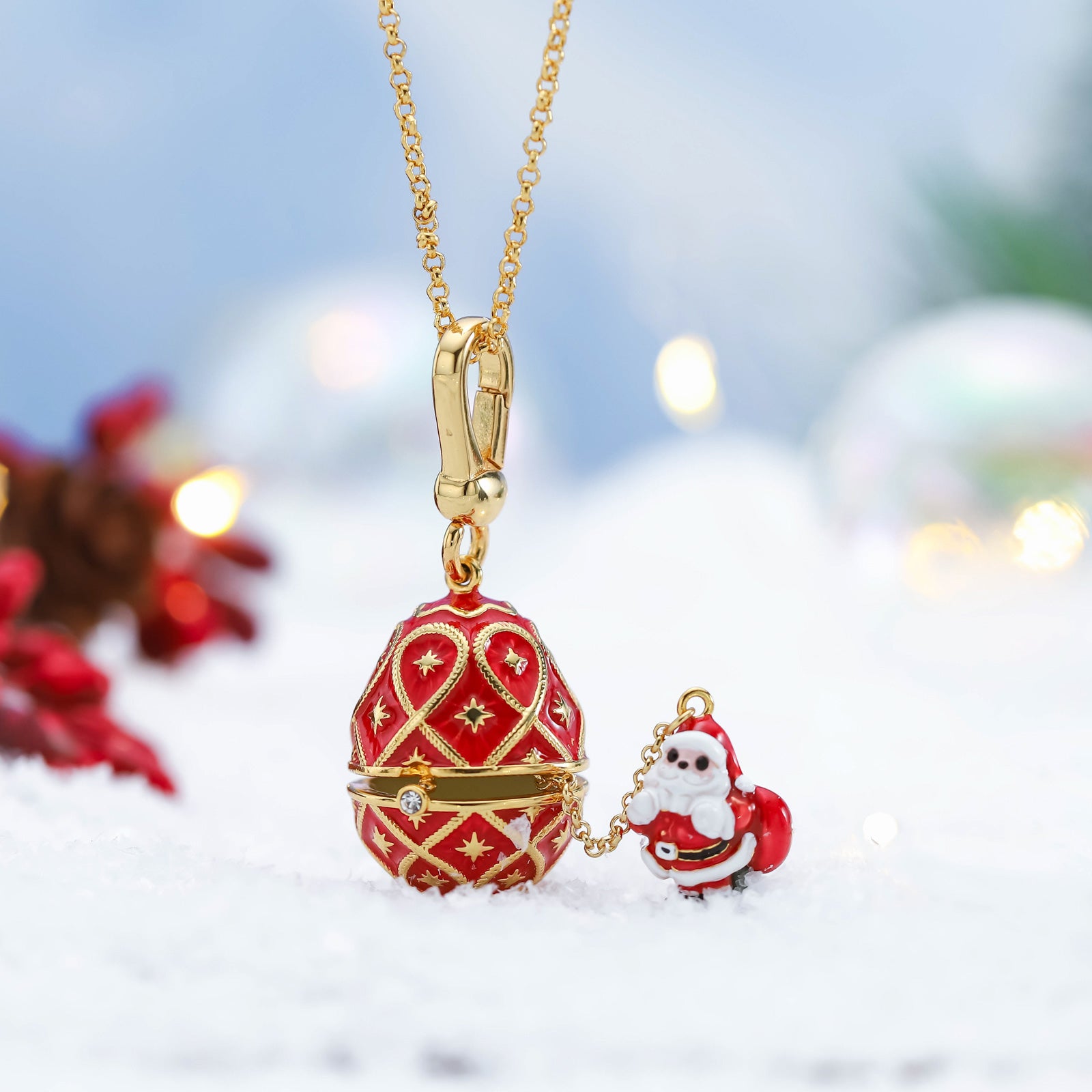 Santa Christmas Egg Necklace