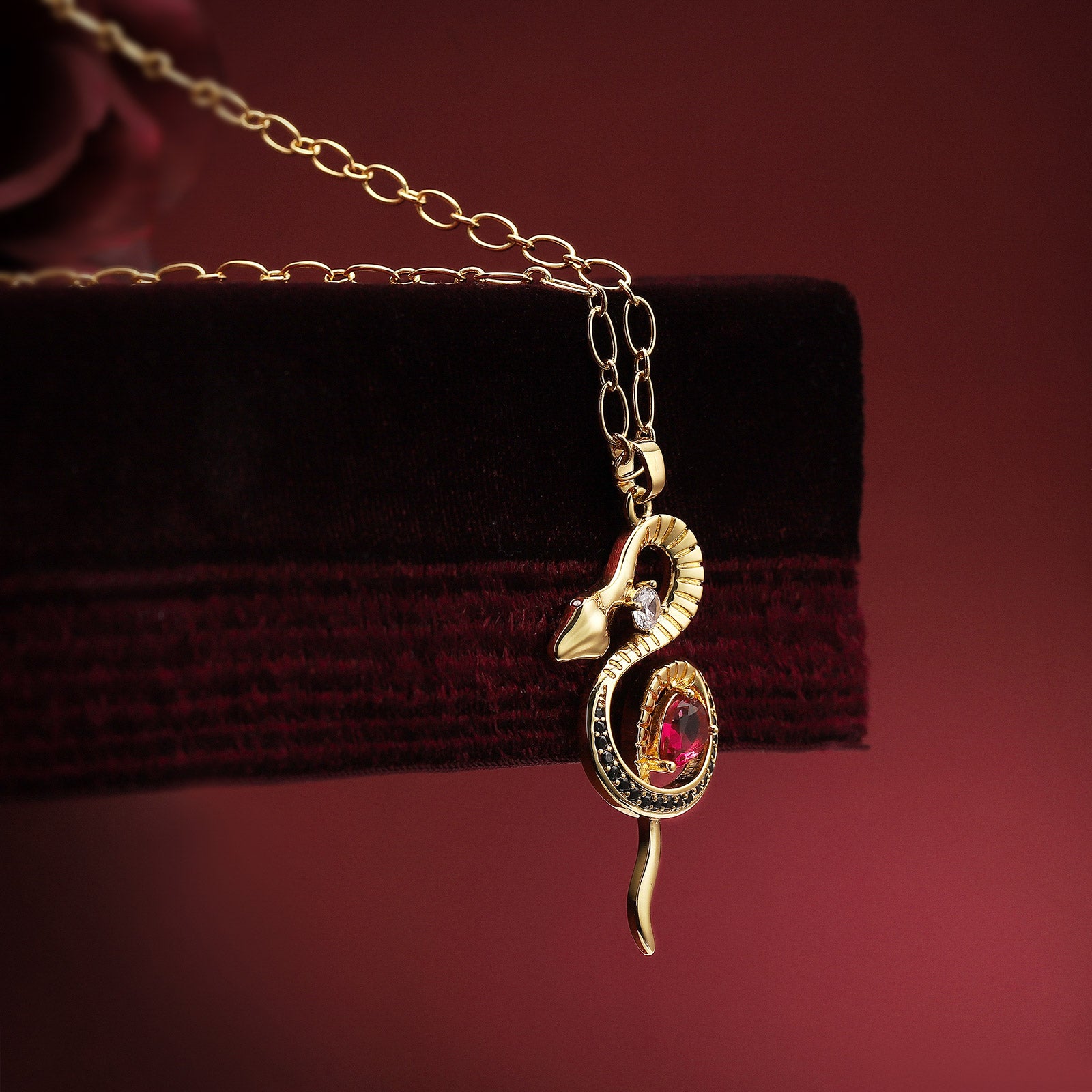 Snake Pendant Diamond Gemstone Necklace