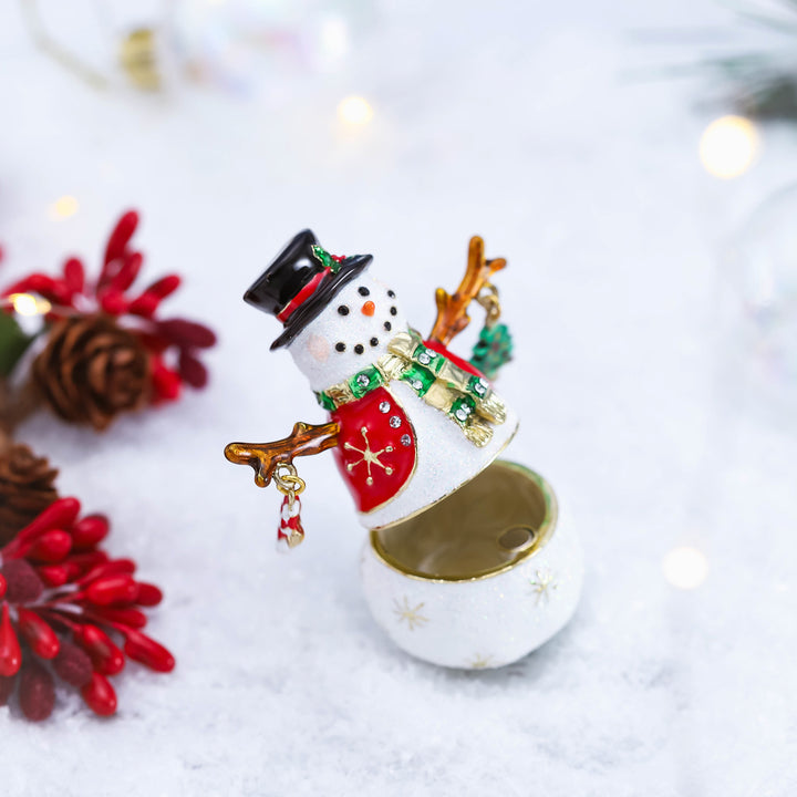 Christmas Snowman Vintage Jeweled Trinket Box