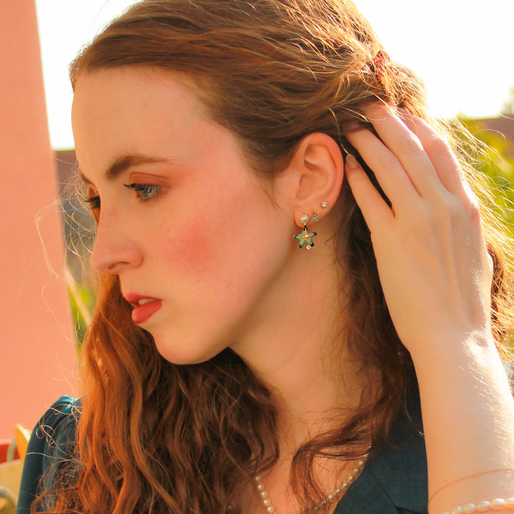 Starfish Shell Pearl Earrings