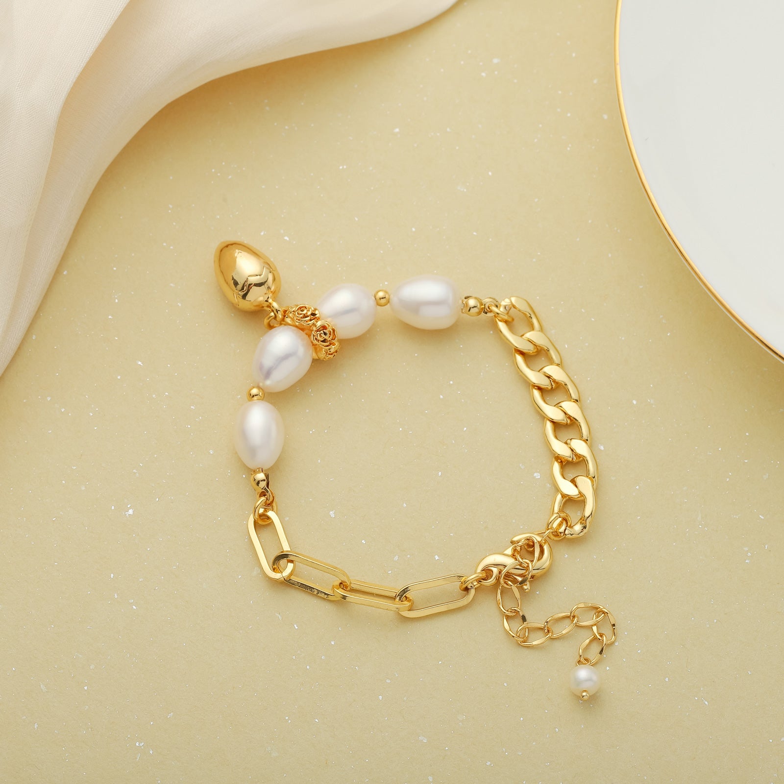 Pearl Chain Gold Bracelet