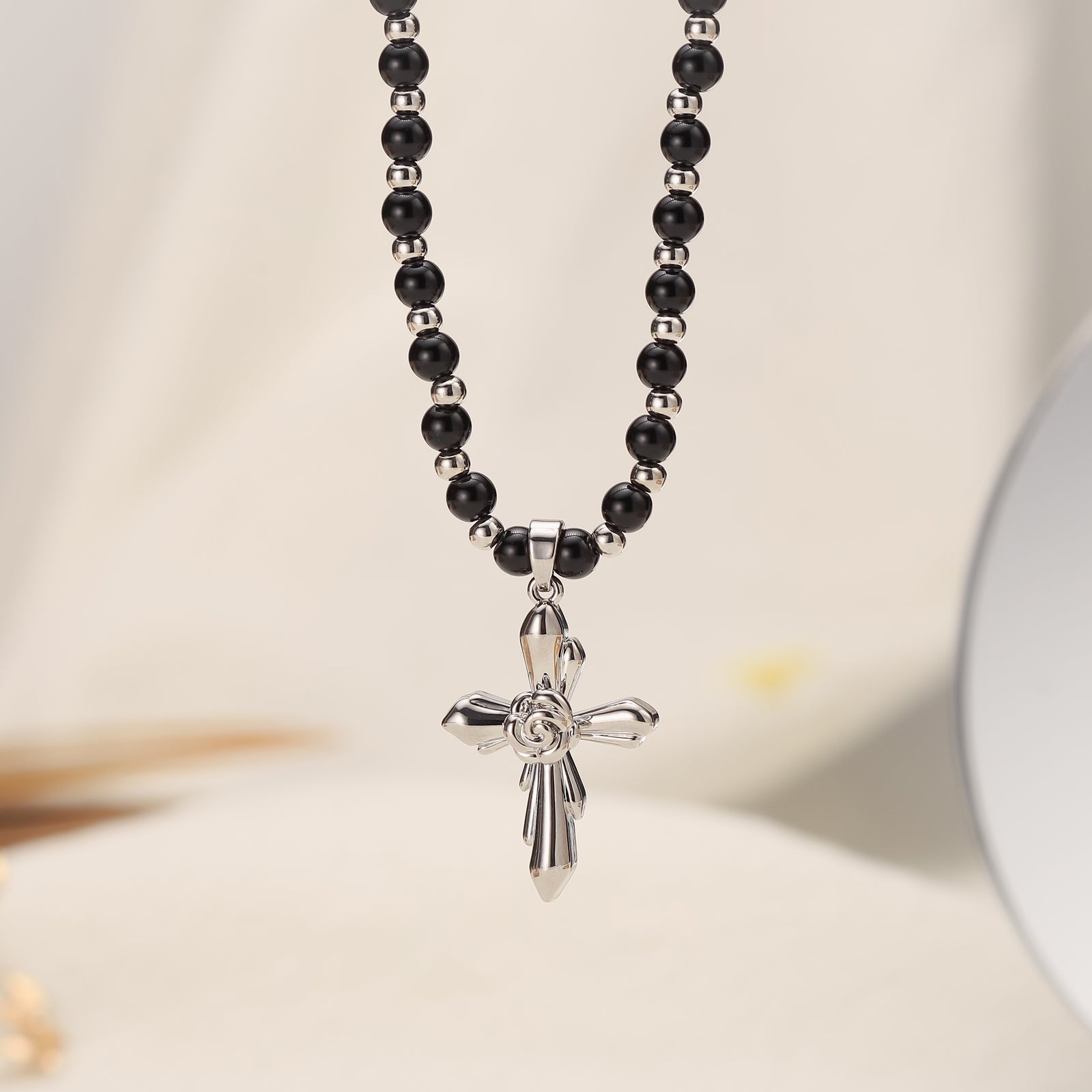 Rose Cross Gothic Long Necklace