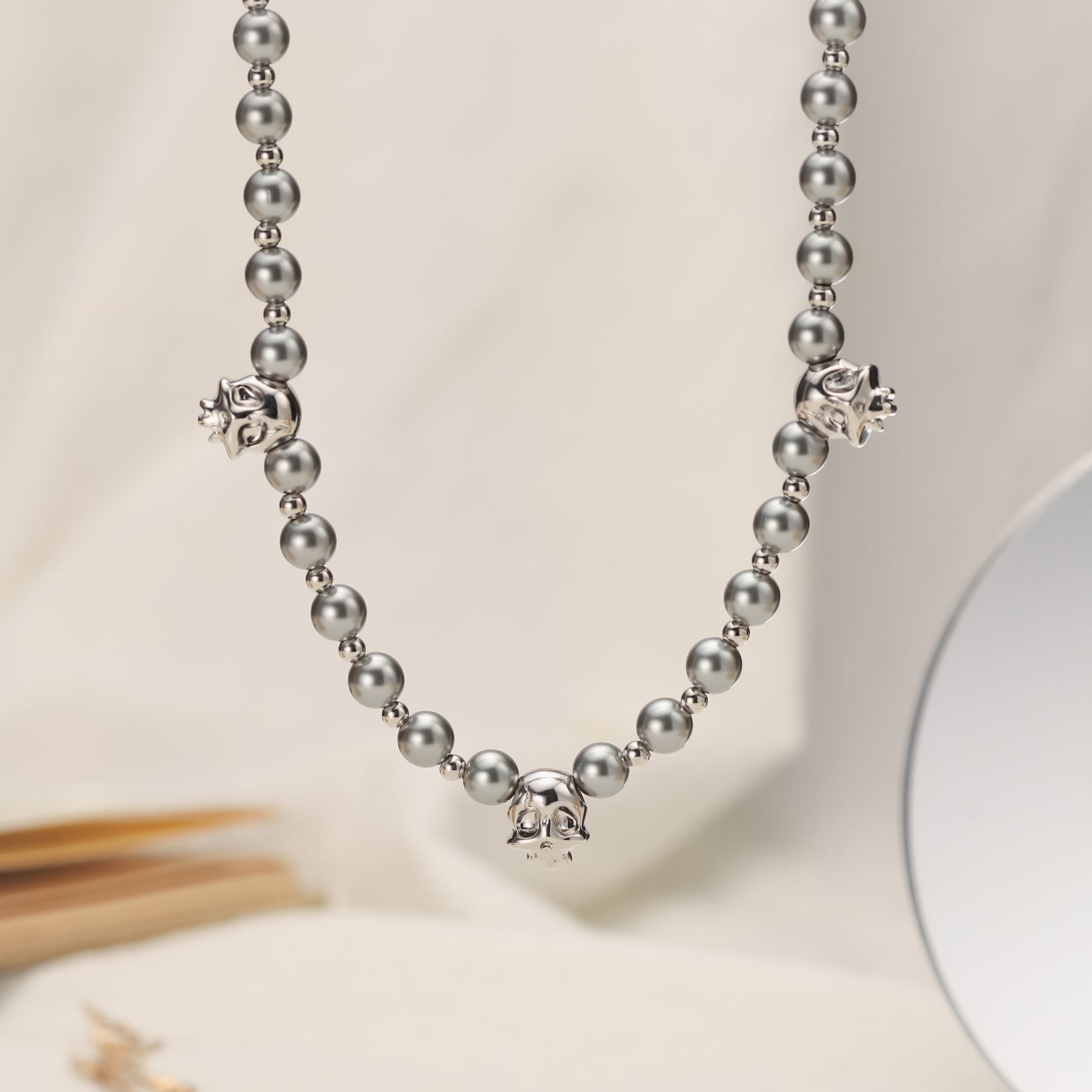 Skull Beads Brass Long Necklace