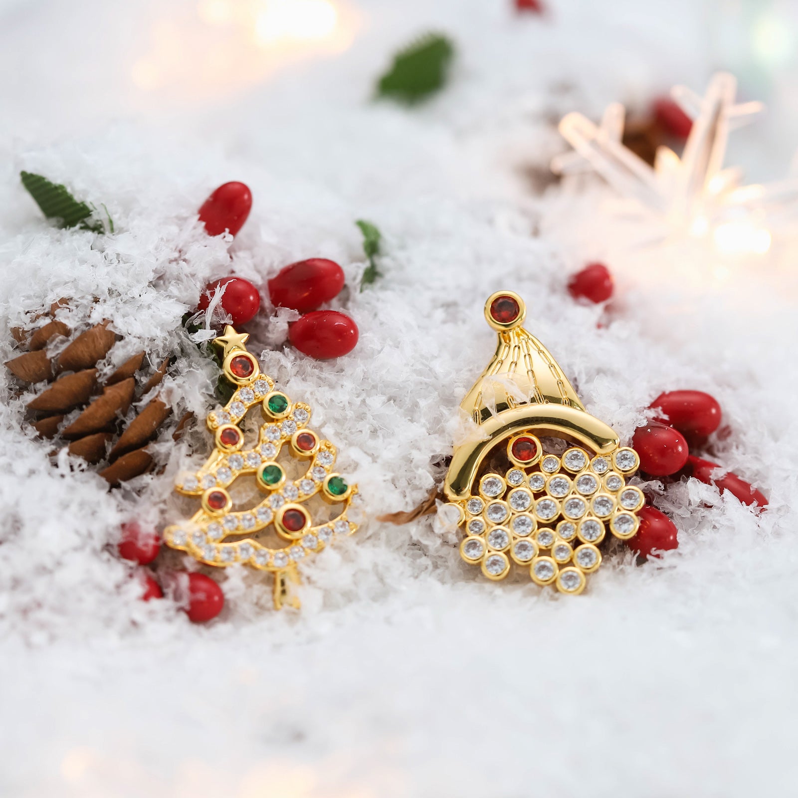 Cute Christmas Tree & Santa Hat Earrings