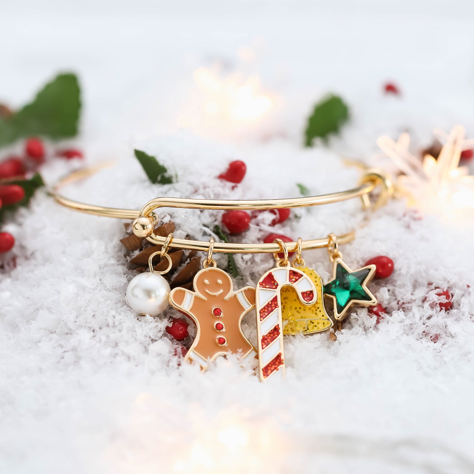 Christmas Gingerbread Man Pearl Bracelet