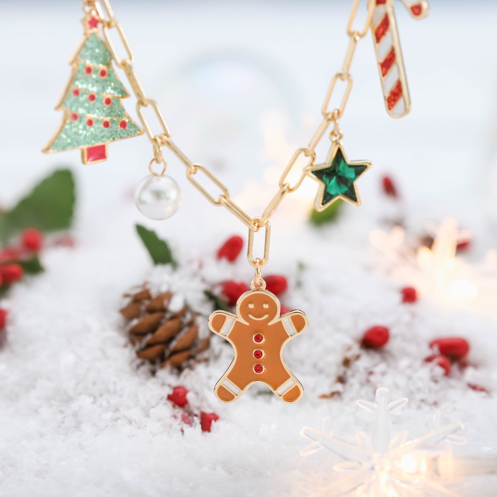 Selenichast Christmas Tree Gingerbread Man Necklace