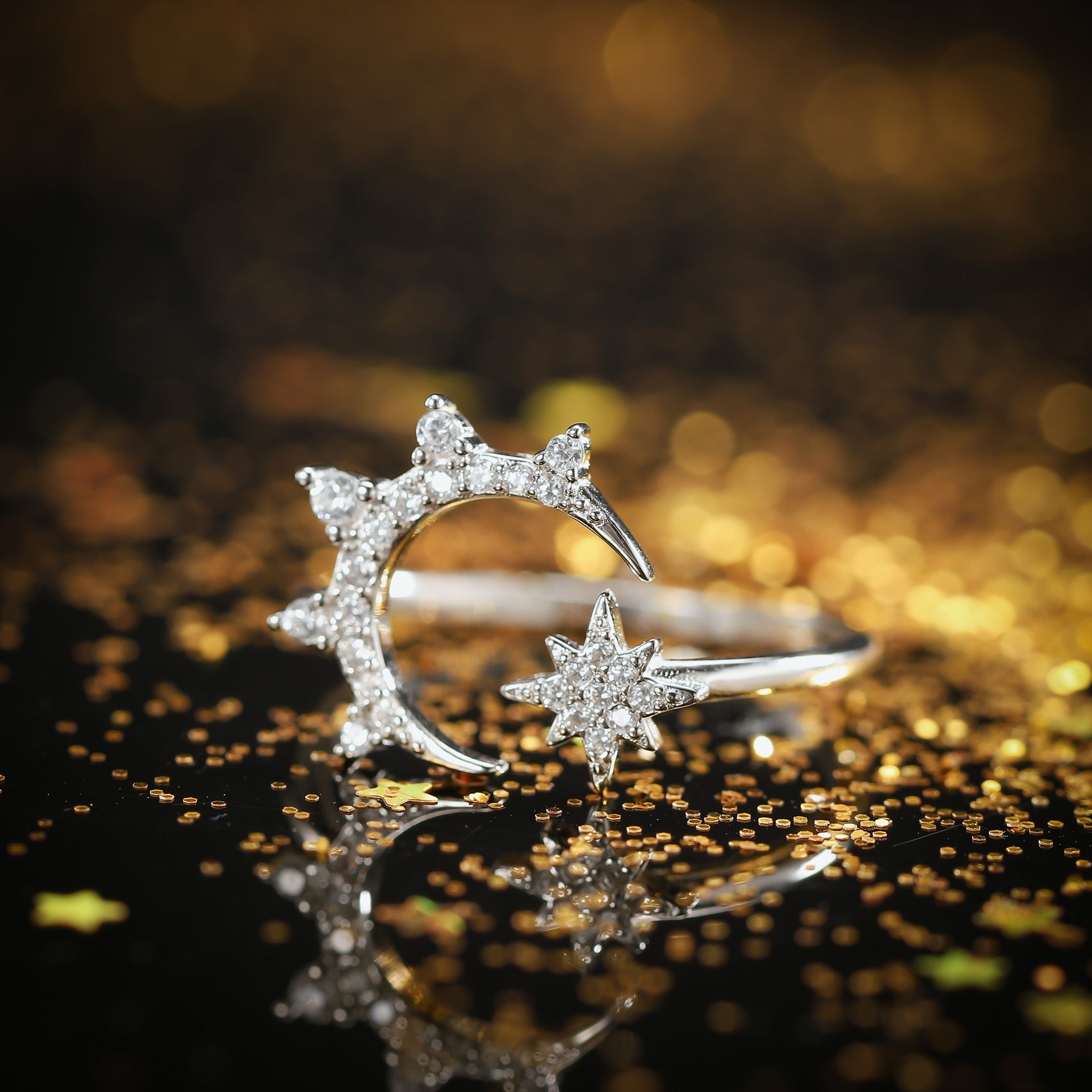 Eight-pointed Star & Moon Diamond Ring