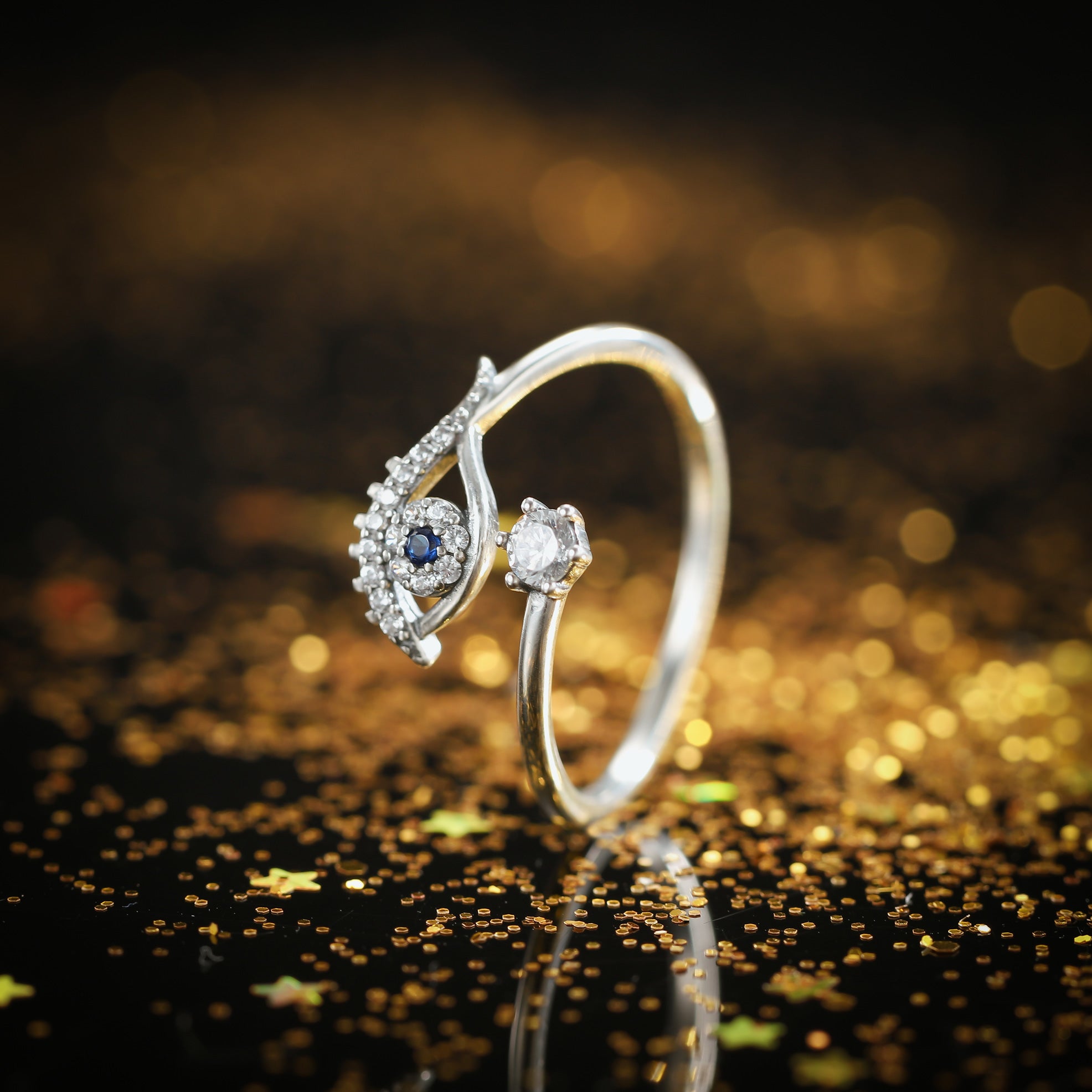 Silver Evil Eye Diamond Ring