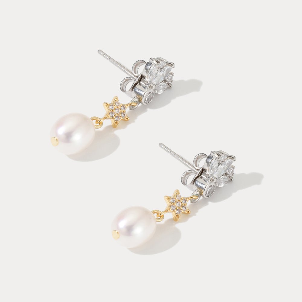 Pearl Star Gold Earrings