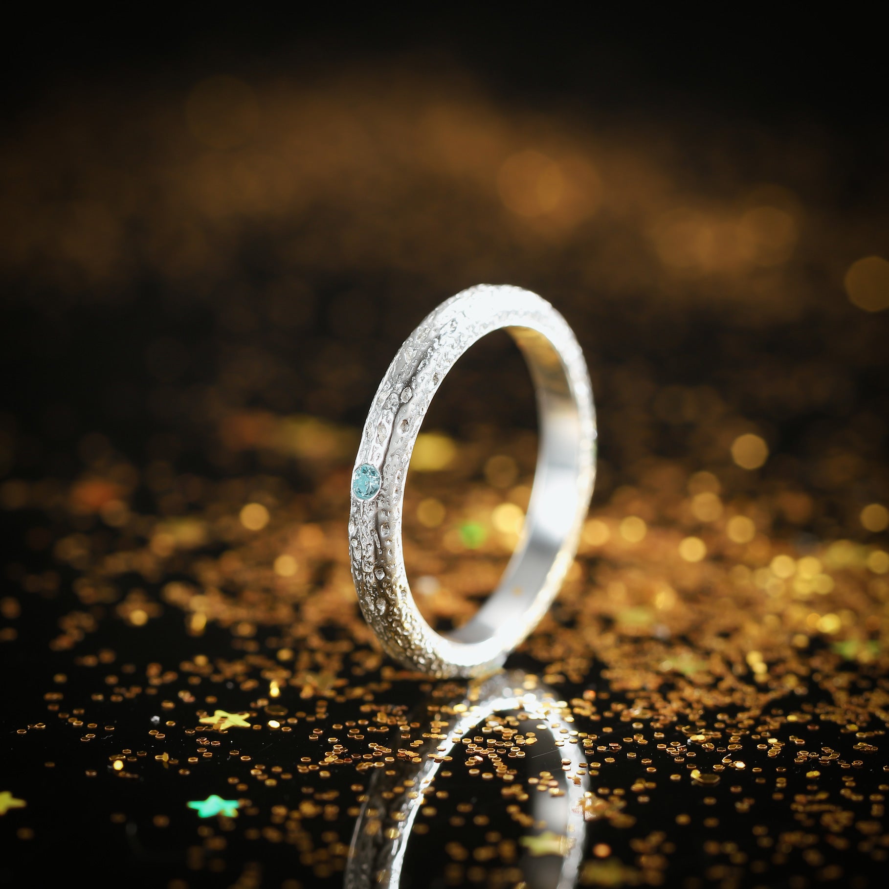 Blue Ocean Gemstone Silver Engagement Ring
